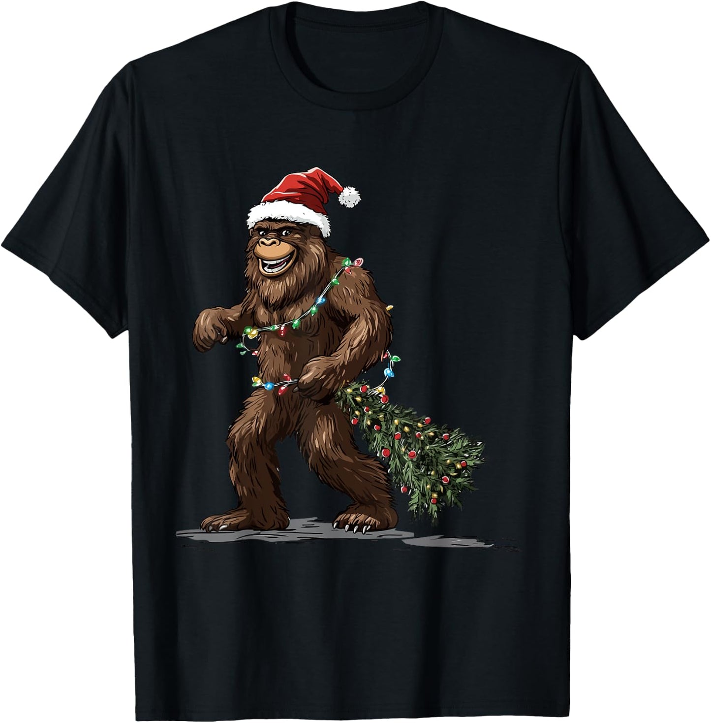 Vintage Bigfoot Sasquatch Christmas T-Shirt - T-Shirt | Black