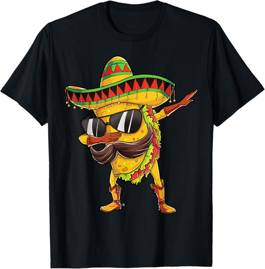 Dabbing Taco Cinco de Mayo Boys Men Mexican Food Sombrero T-Shirt - T-Shirt | Black
