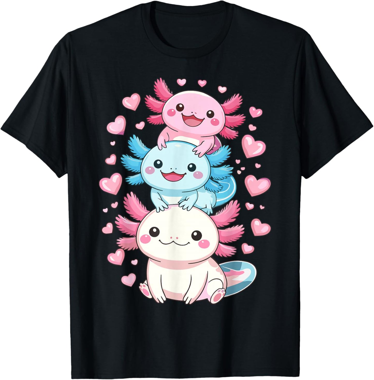 Axolotls Kawaii Anime Cute Axolotl T-Shirt - T-Shirt | Black