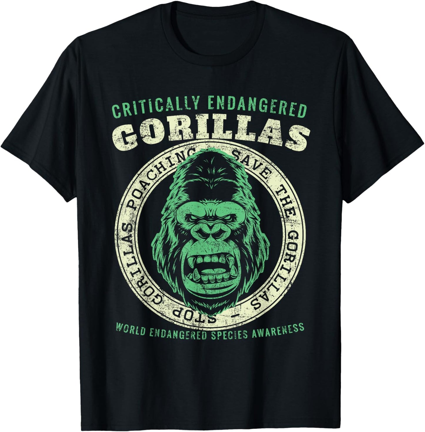 Save The Gorillas Vintage T-Shirt - T-Shirt | Black