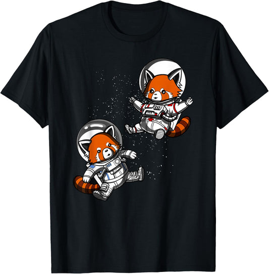 Red Panda Bear Space Astronaut Funny Cosmic Girls Boys Kids T-Shirt - T-Shirt | Black