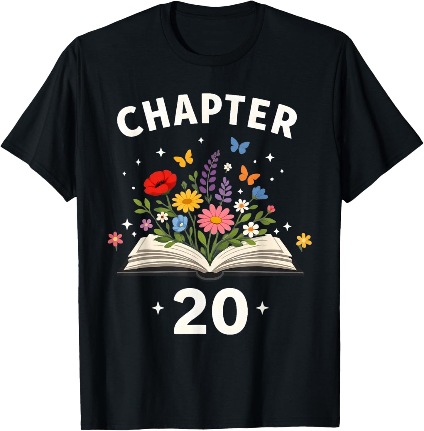 Chapter 20 Years Old 20th Birthday Celebration Floral Book T-Shirt - T-Shirt | Black