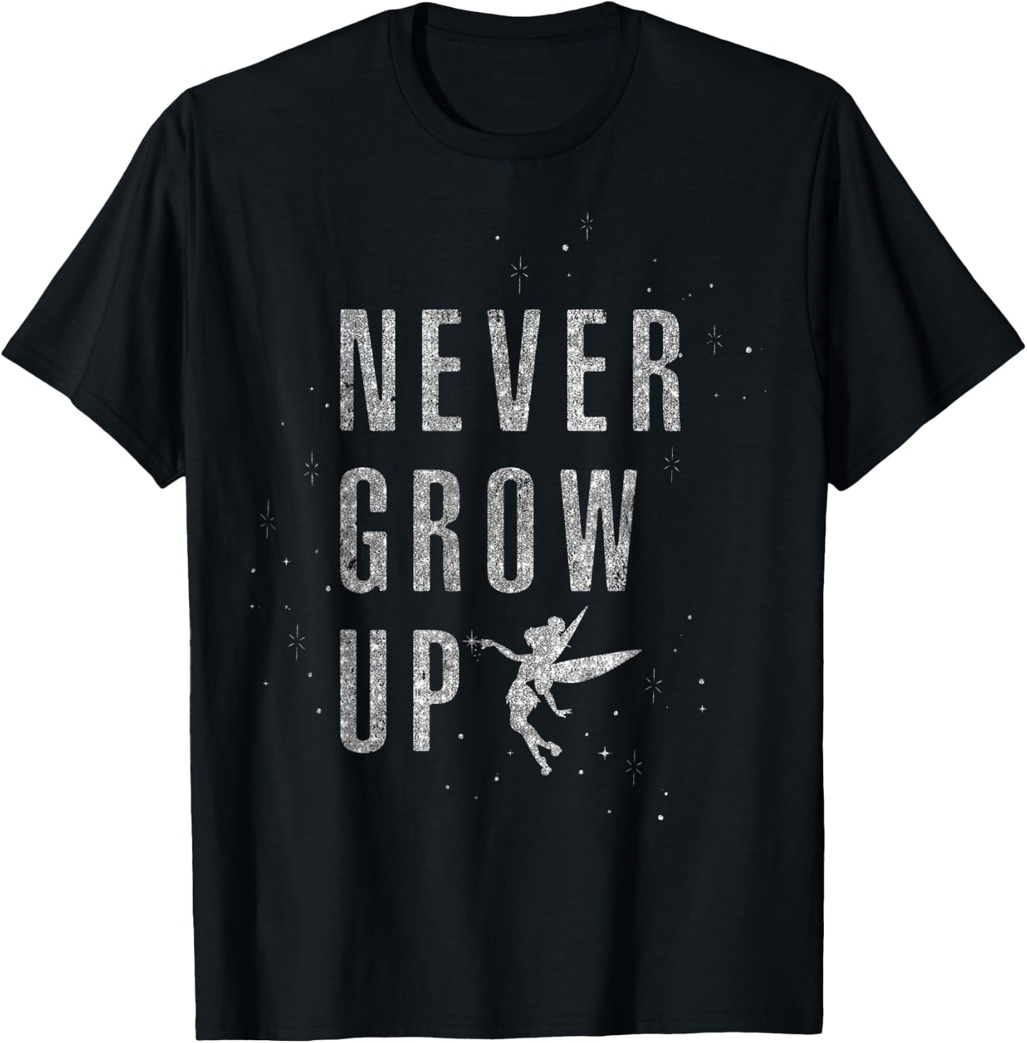 Disney Peter Pan Tinker Bell Never Grow Up Sparkle T-Shirt - T-Shirt | Black