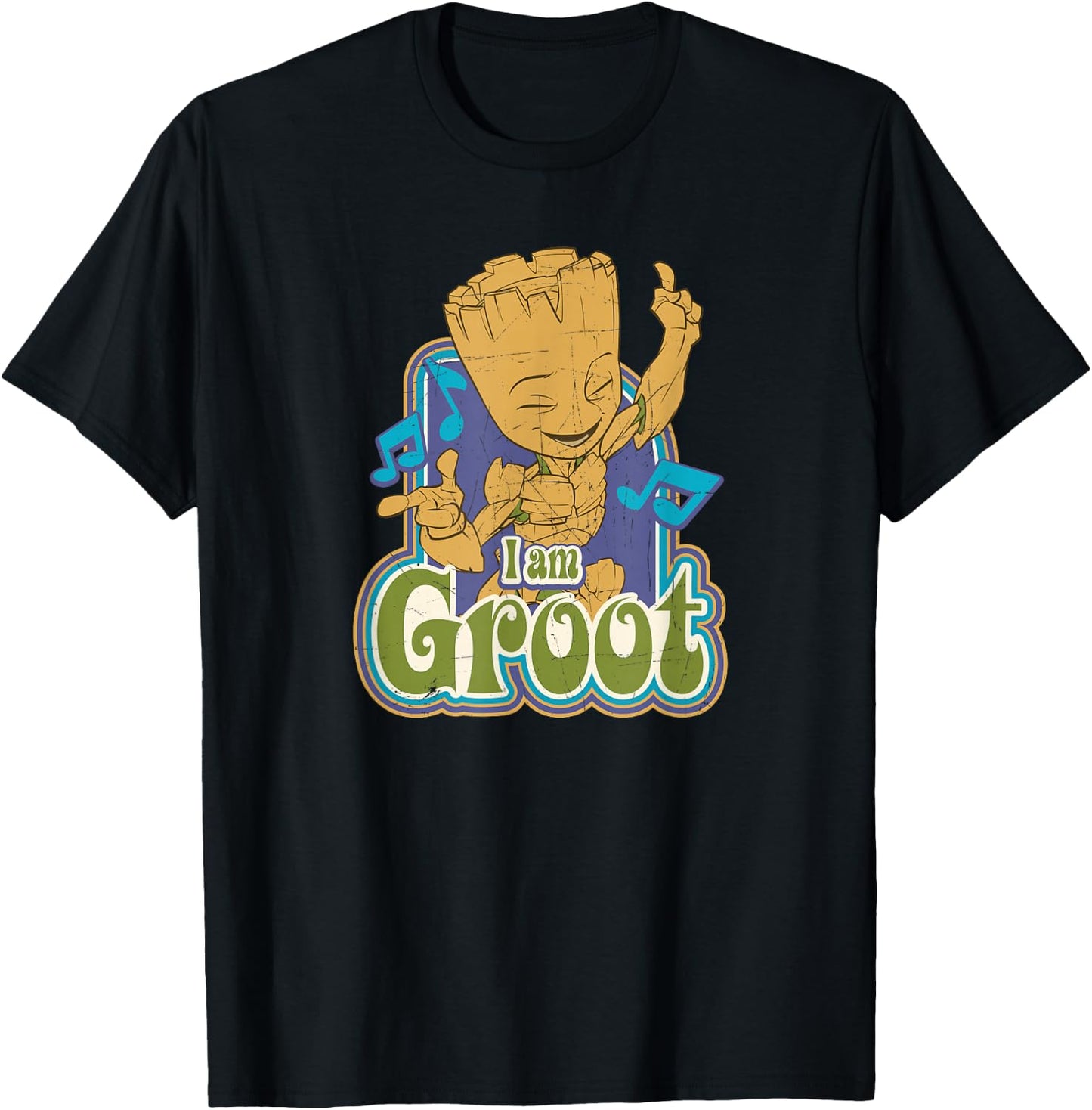 Marvel Guardians of the Galaxy I am Groot Vintage Music T-Shirt - T-Shirt | Black