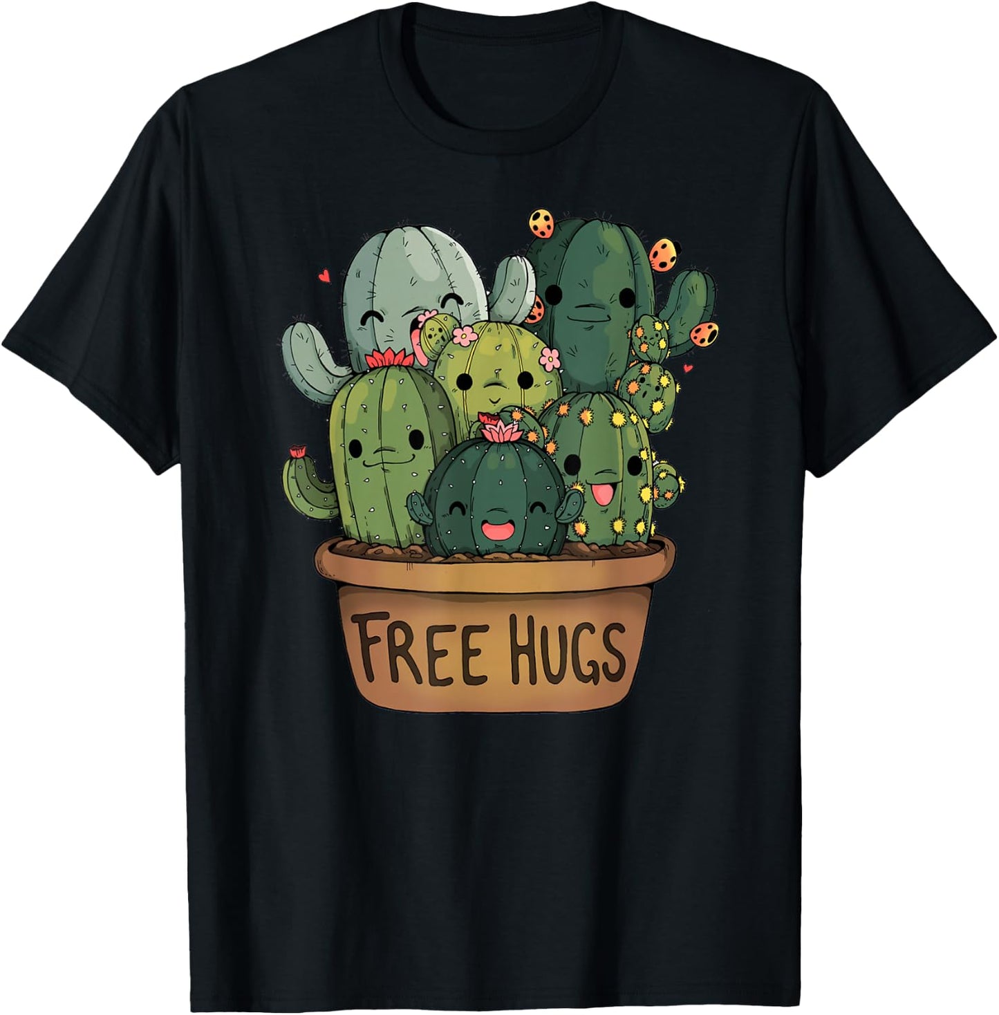 Free Cactus Hugs | Cute Funny Cactus Present Friendly T-Shirt - T-Shirt | Black