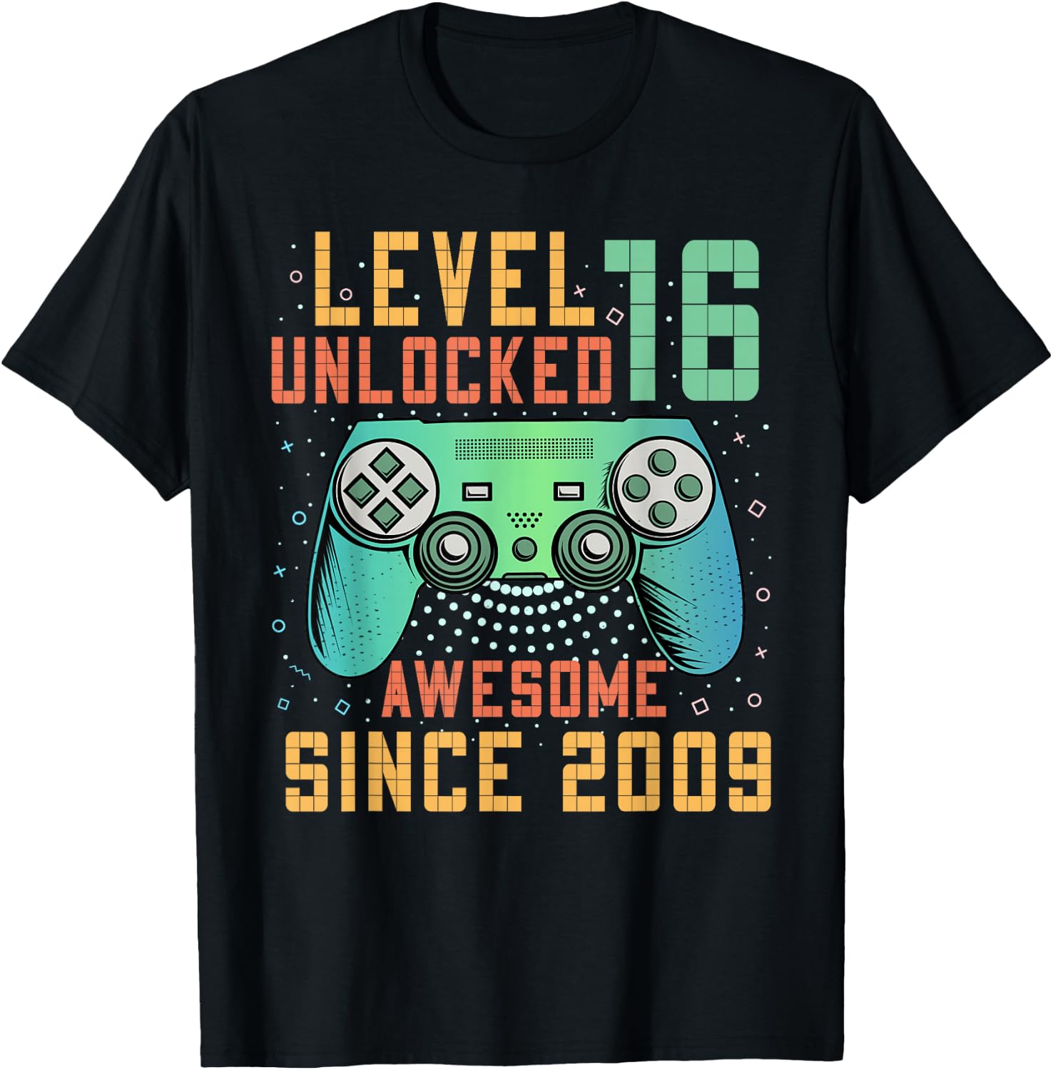 Awesome Since 2009 16 Birthday Boy Gamer Gifts Level 16 Unlocked 16th Birthday Black Kids Boys Gaming Retro Controller Design Classic Fit Short Sleeve T-Shirt - T-Shirt | Black