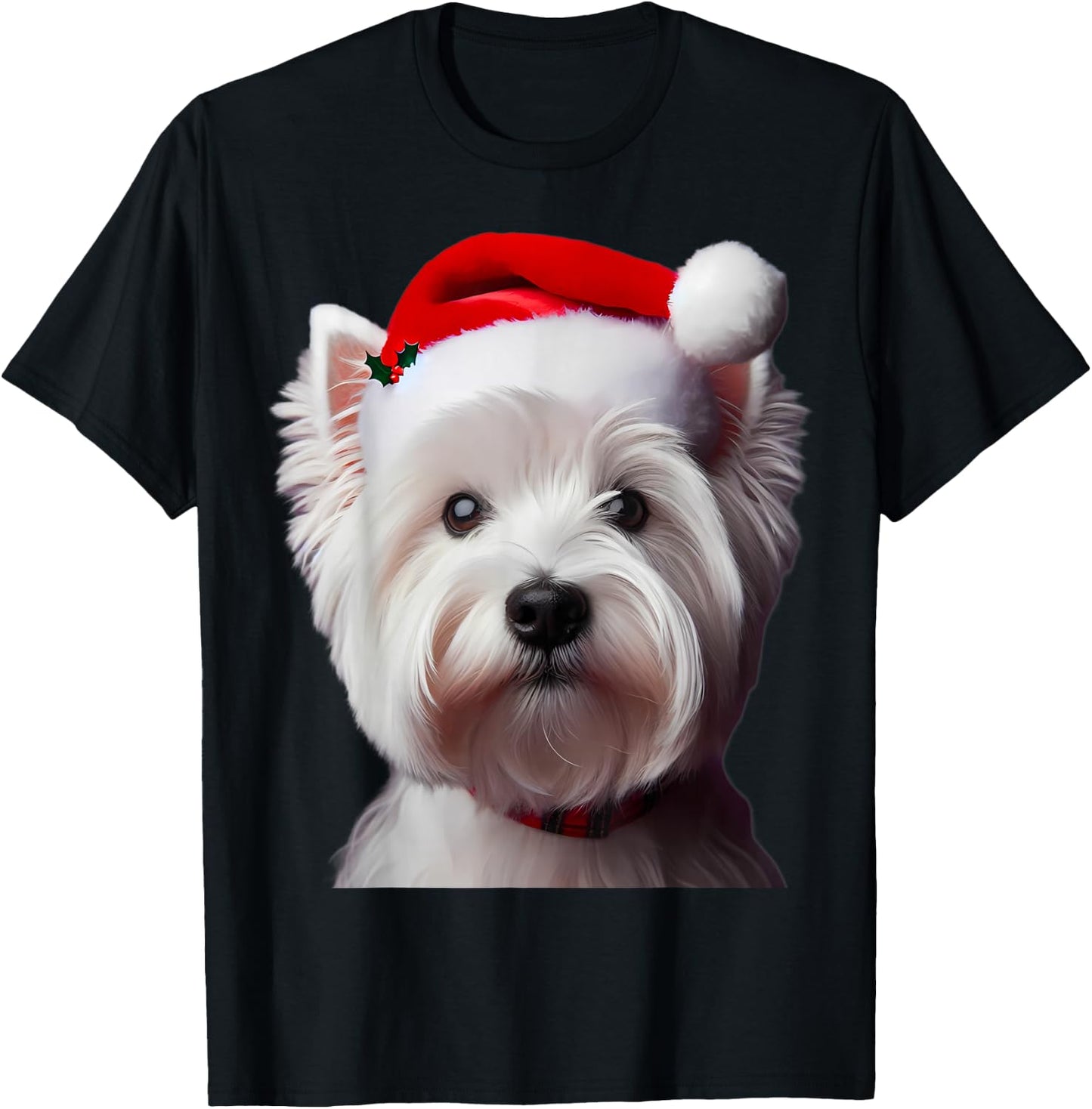 West Highland White Terrier With Santa Hat Christmas Dog Mom T-Shirt - T-Shirt | Black