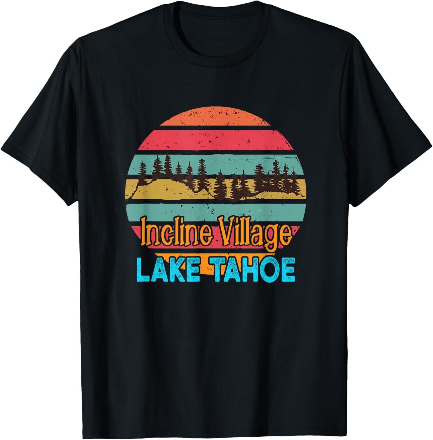 Lake Tahoe Incline Village Retro Sunset T-Shirt - T-Shirt | Black