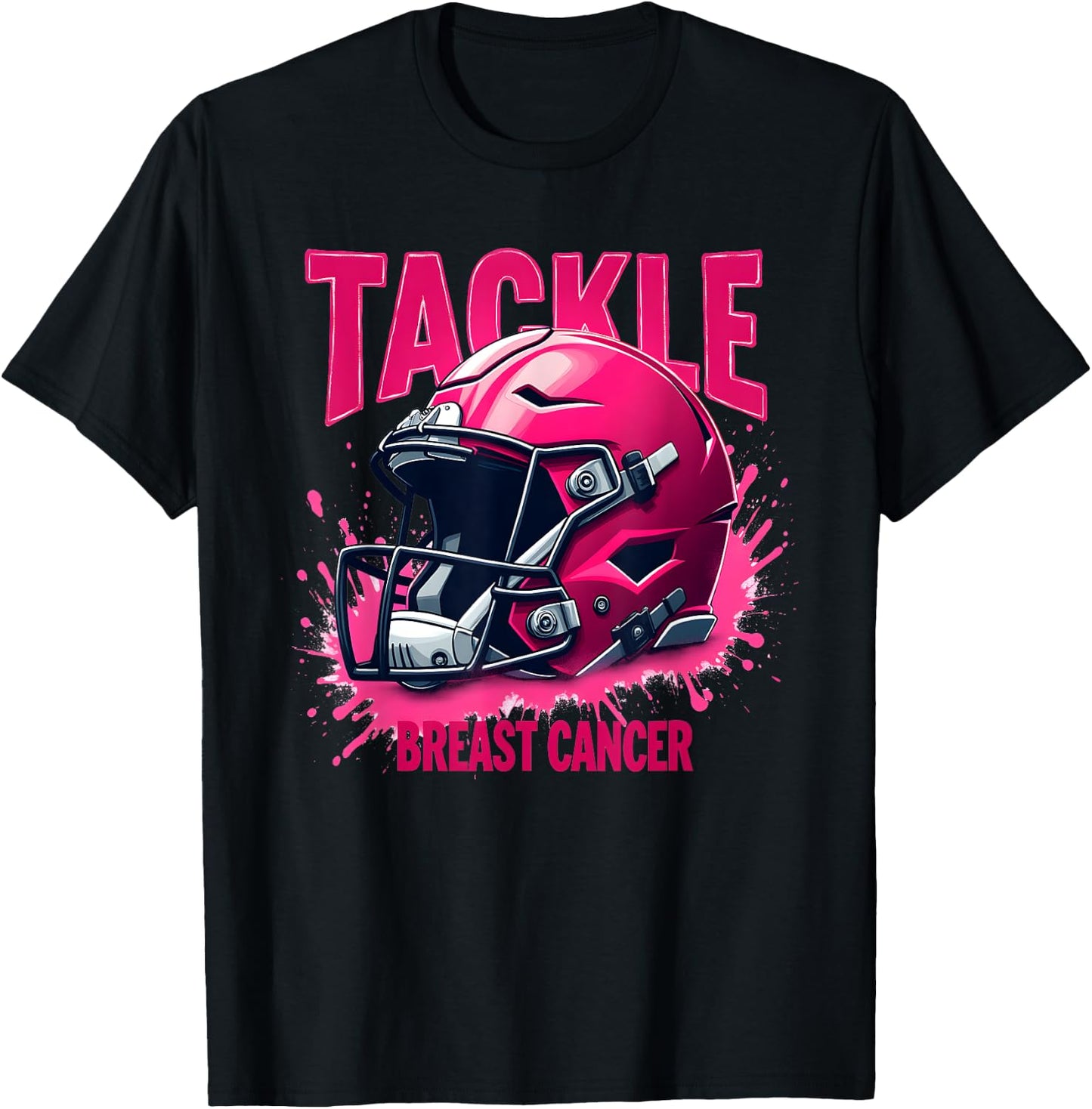 Pink Football Helmet Ribbon Tackle Breast Cancer Awareness T-Shirt - T-Shirt | Black