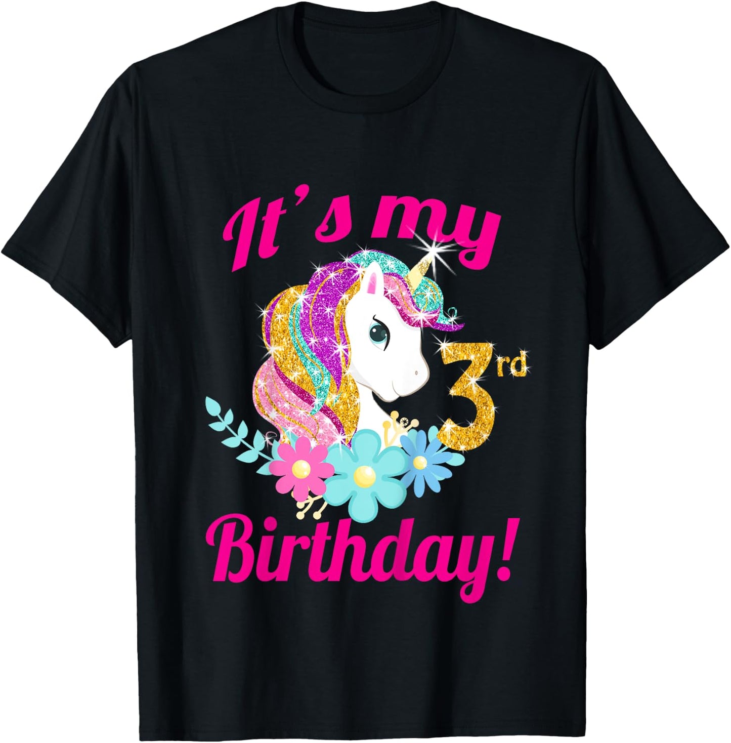 Its my 3rd birthday Unicorn Themed Party toddler girl outfit T-Shirt - T-Shirt | Black
