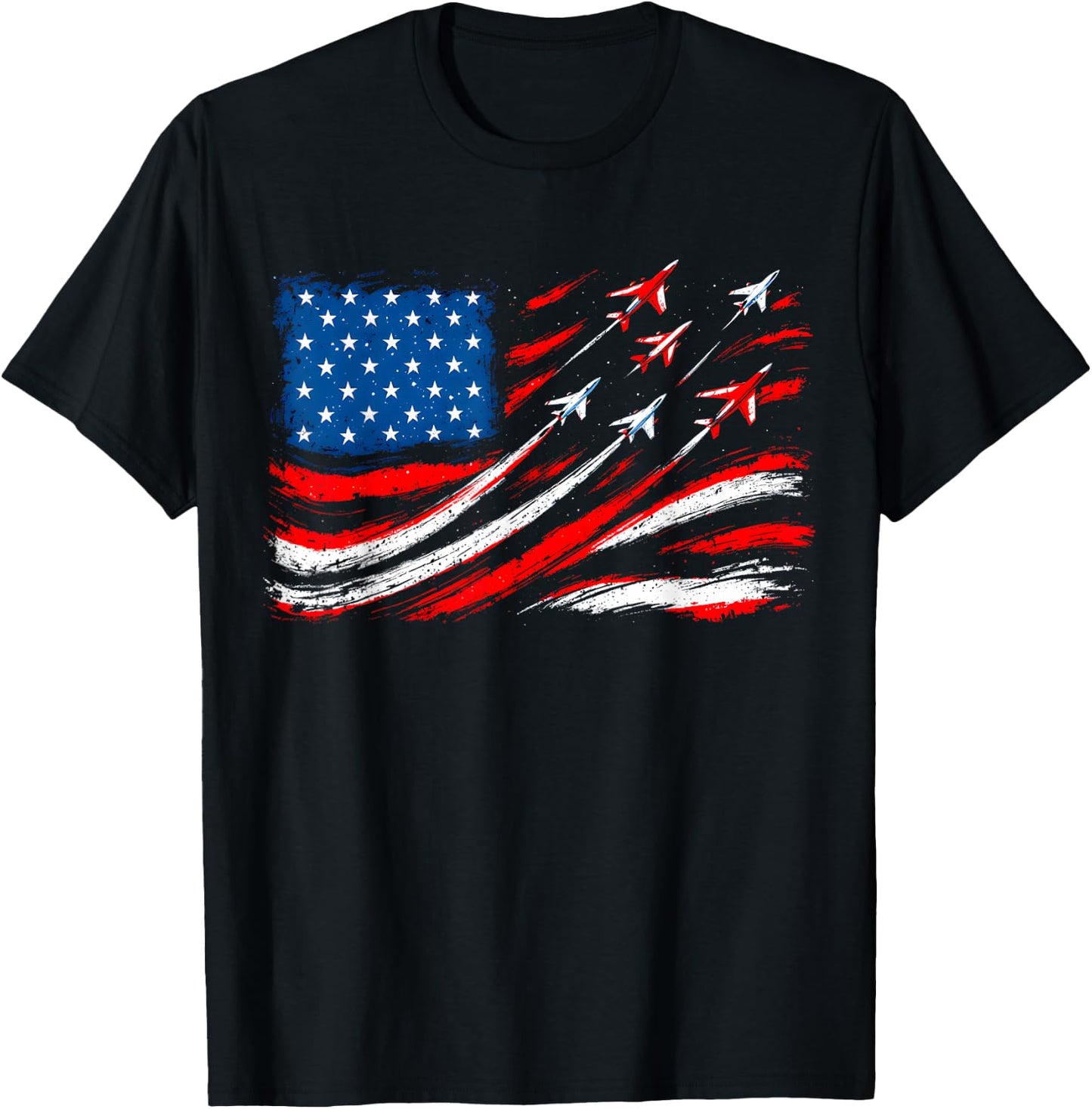 Patriotic American Flag Aviation Pride Airplanes T-Shirt - T-Shirt | Black
