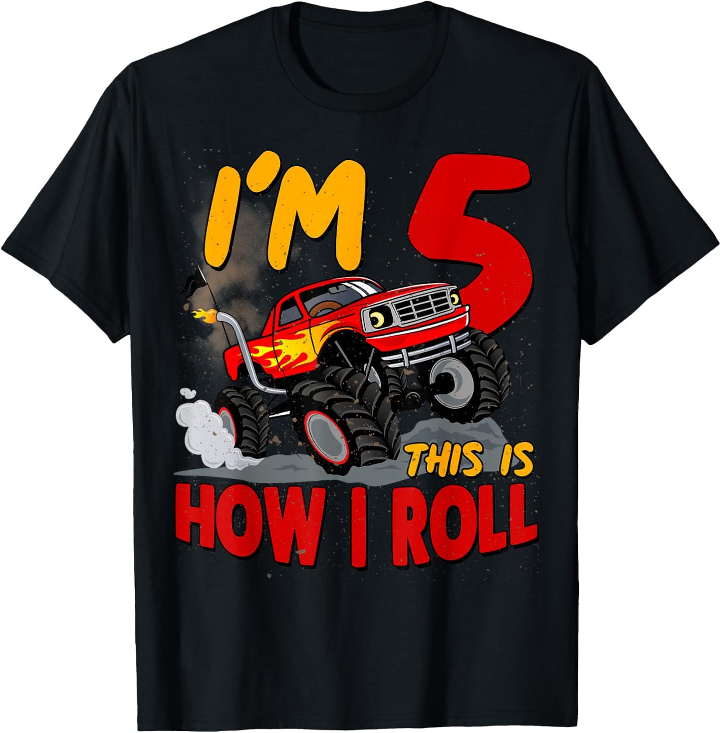 5th Birtdhay T Shirt Monster Truck 5 Years Old Boy Gift T-Shirt - T-Shirt | Black