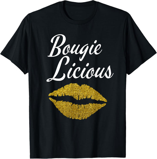Funny Bougie Licious Afro black Queen gold lips new T-Shirt - T-Shirt | Black