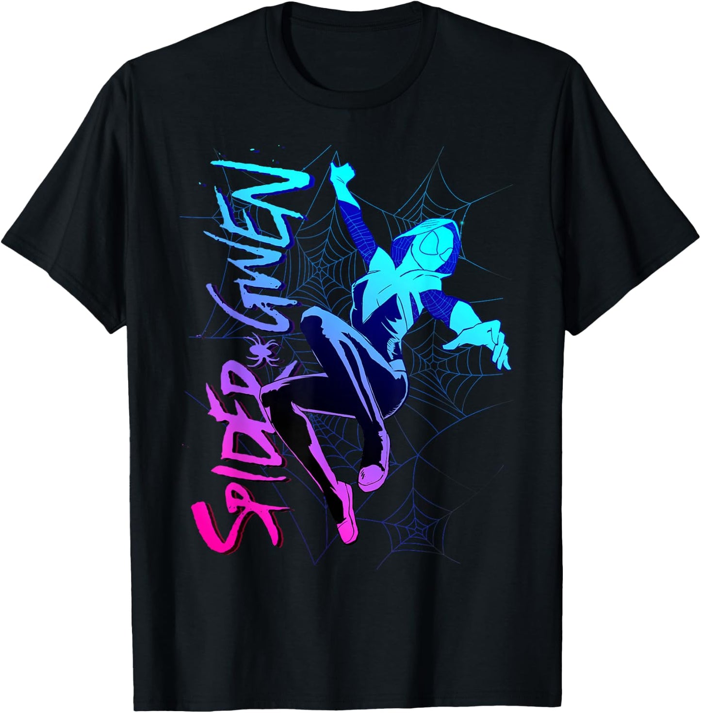 Marvel Spider-Gwen Neon Gradient Web Graphic T-Shirt - T-Shirt | Black
