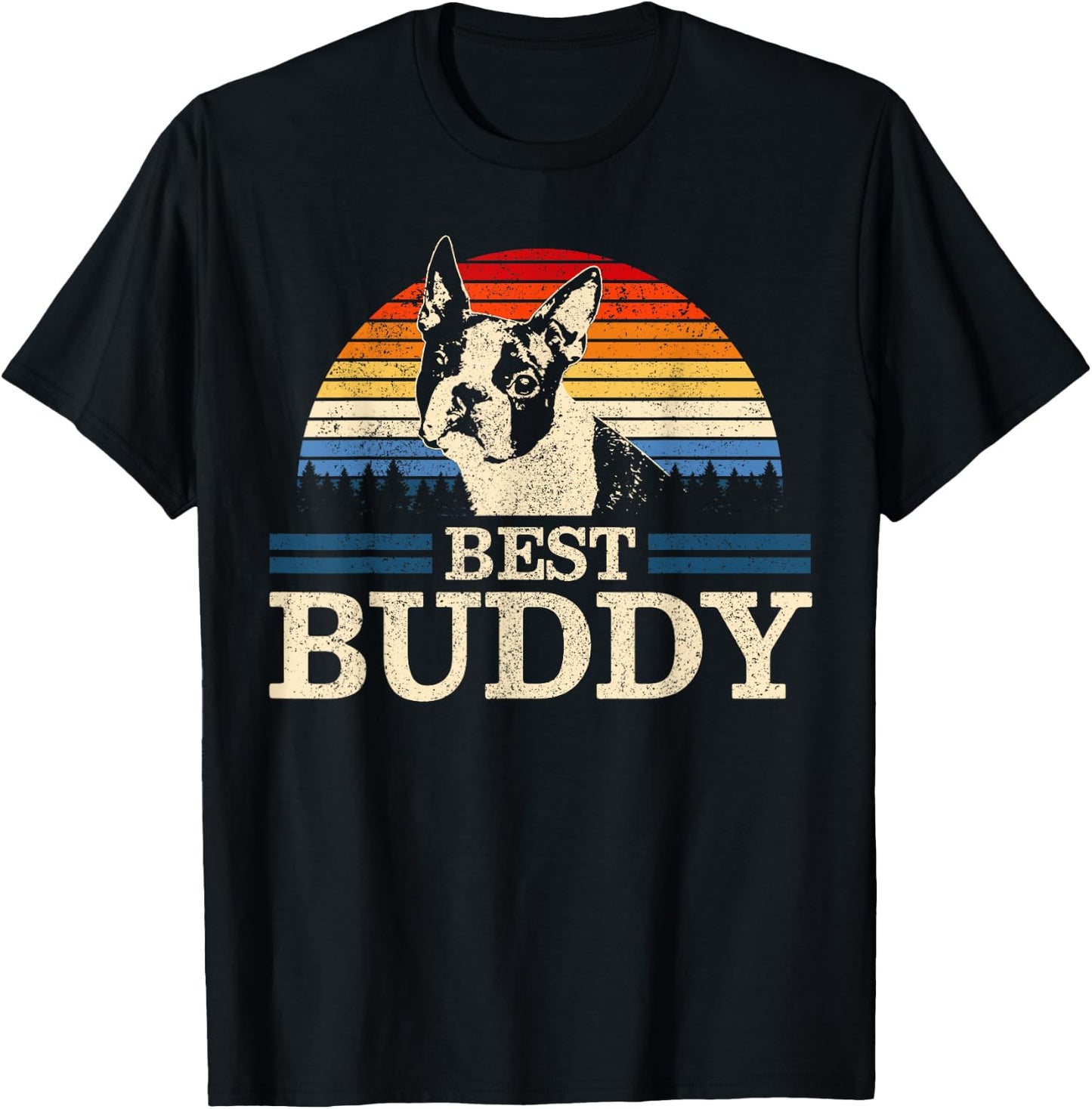 Boston Terrier Vintage Best Buddy Funny Dog Lover Gift T-Shirt - T-Shirt | Black