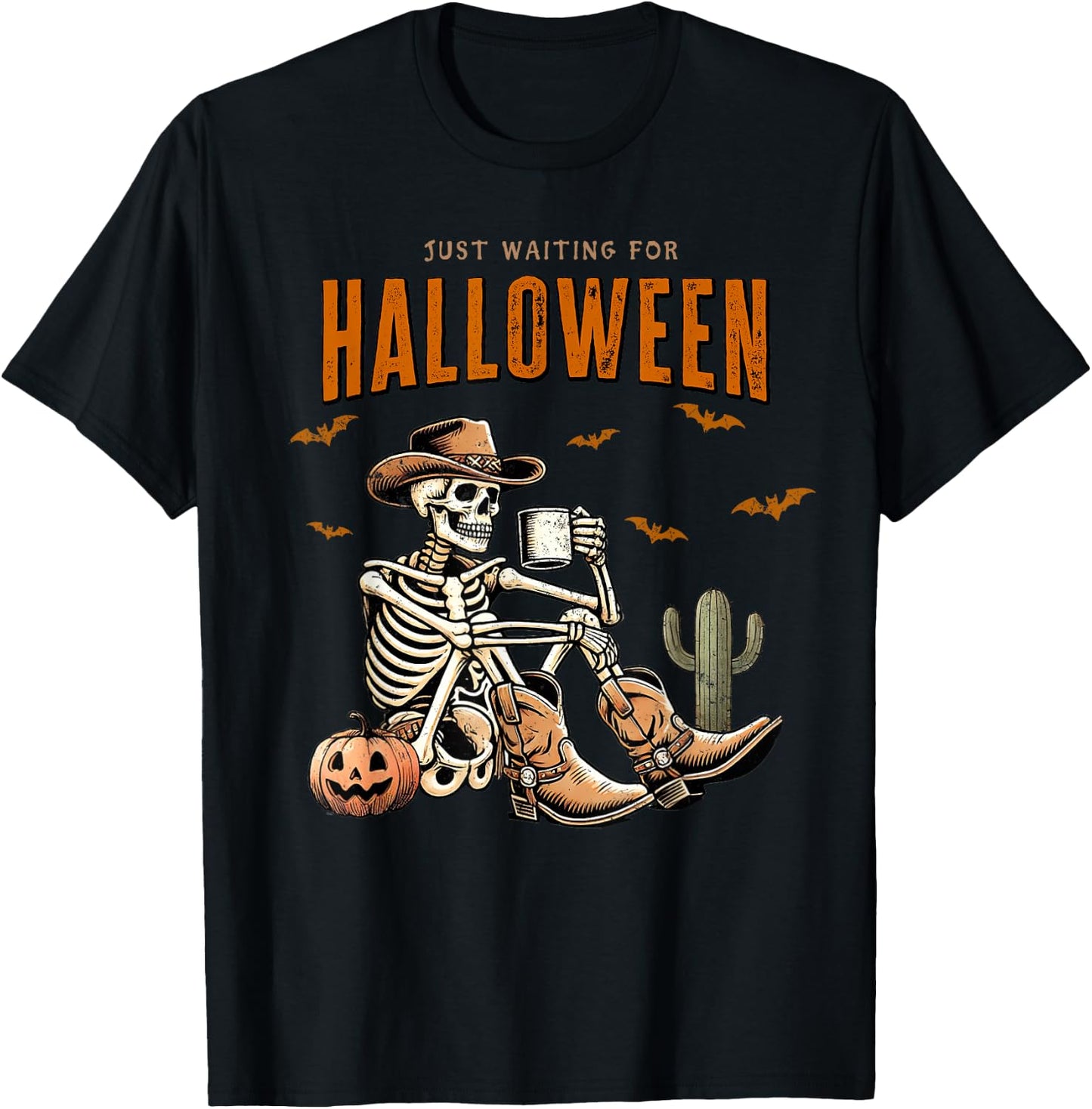 Skeleton spooky vibe summer funny just waiting for Halloween T-Shirt - T-Shirt | Black