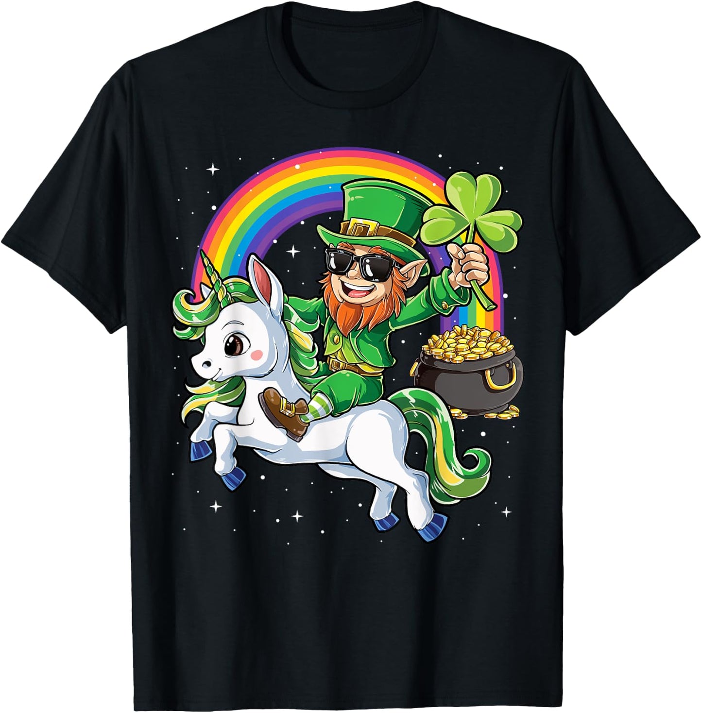 Unicorn St Patricks Day Girls Women Leprechaun Shamrock T-Shirt - T-Shirt | Black