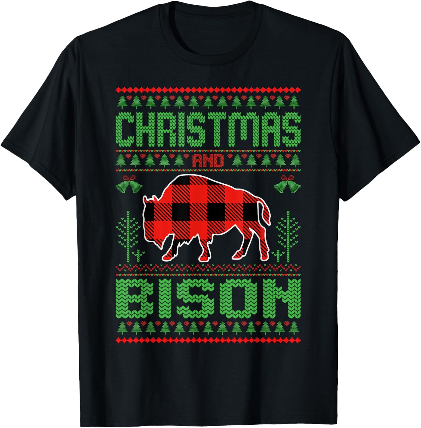 Christmas And Bison Xmas Holidays Ugly Christmas Bison T-Shirt - T-Shirt | Black