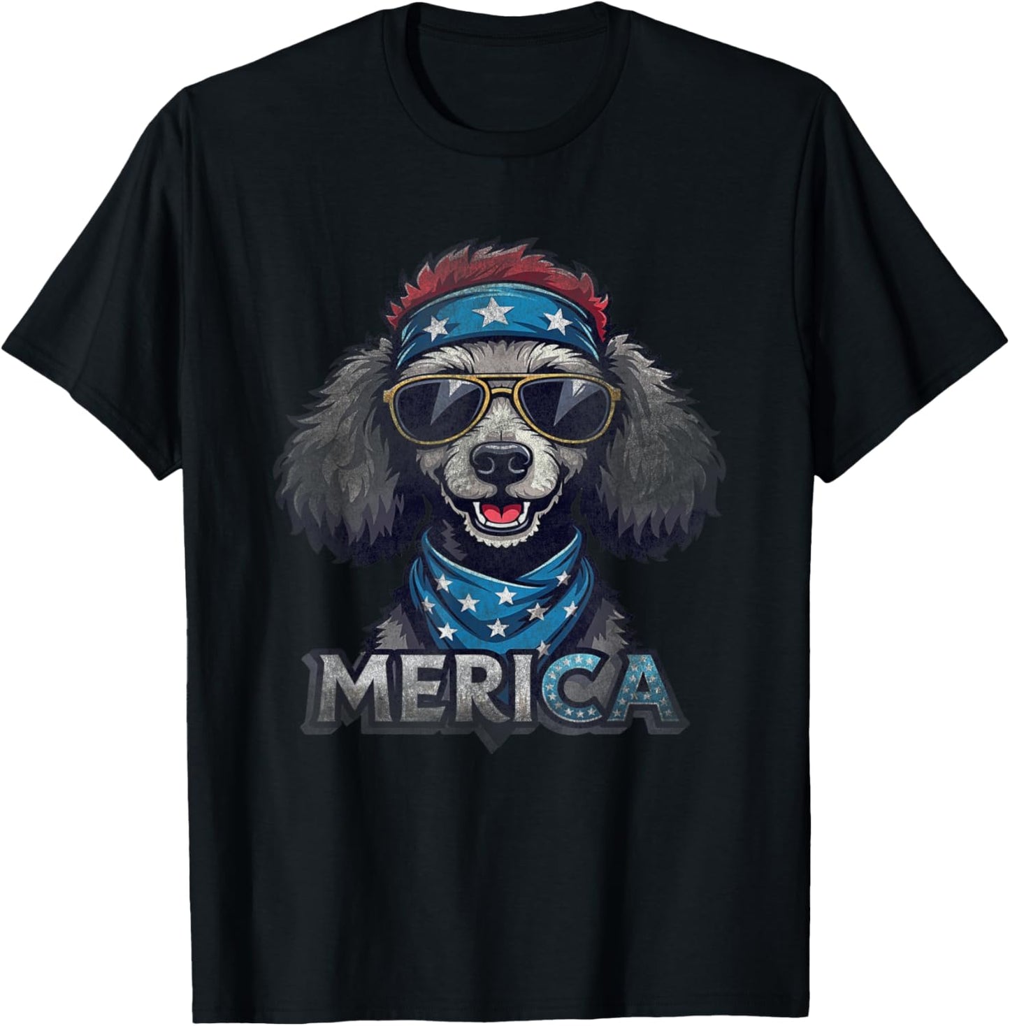 Vintage Poodle 4th of July Merica T-Shirt - T-Shirt | Black