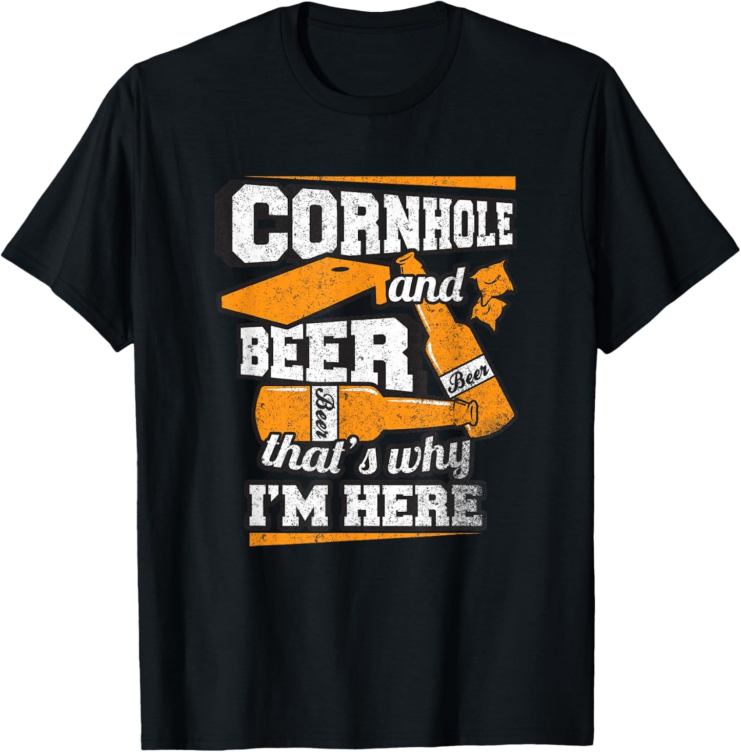Cornhole and Beer That's Why I'm Here Funny Cornhole T-Shirt - T-Shirt | Black
