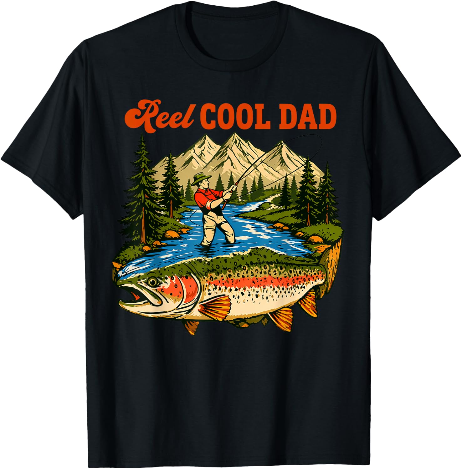 Reel Cool Dad, Fishing Dad Father Day T-Shirt - T-Shirt | Black