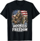 Hooked On Freedom Bigfoot Fishing Patriotic USA T-Shirt - T-Shirt | Black