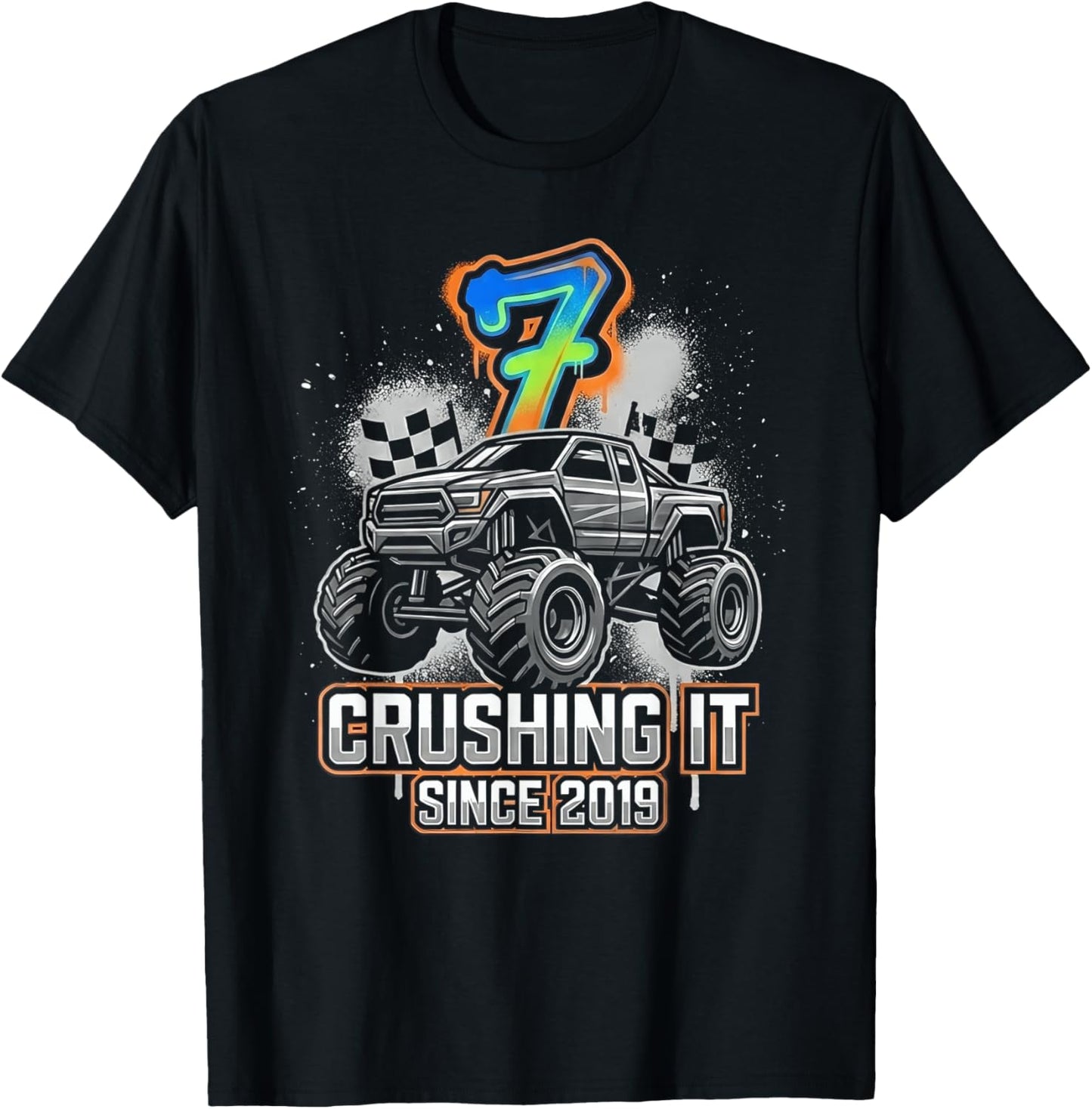 7th Birthday Monster Truck Crushing It Since 2019 T-Shirt - T-Shirt | Black