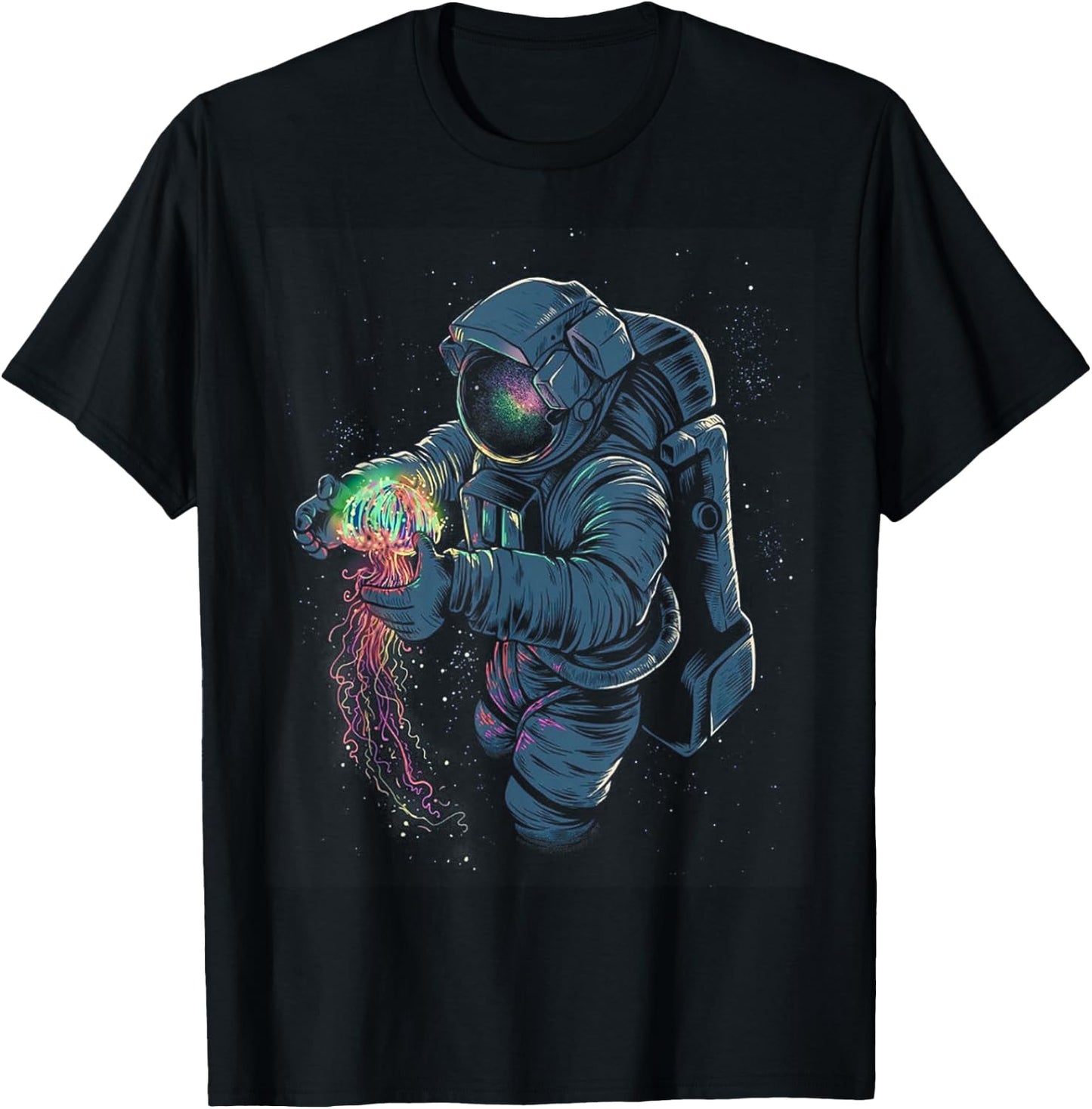 Space Rave T Shirt - Jelly Fish Rainbow Astronaut Friends T-Shirt - T-Shirt | Black