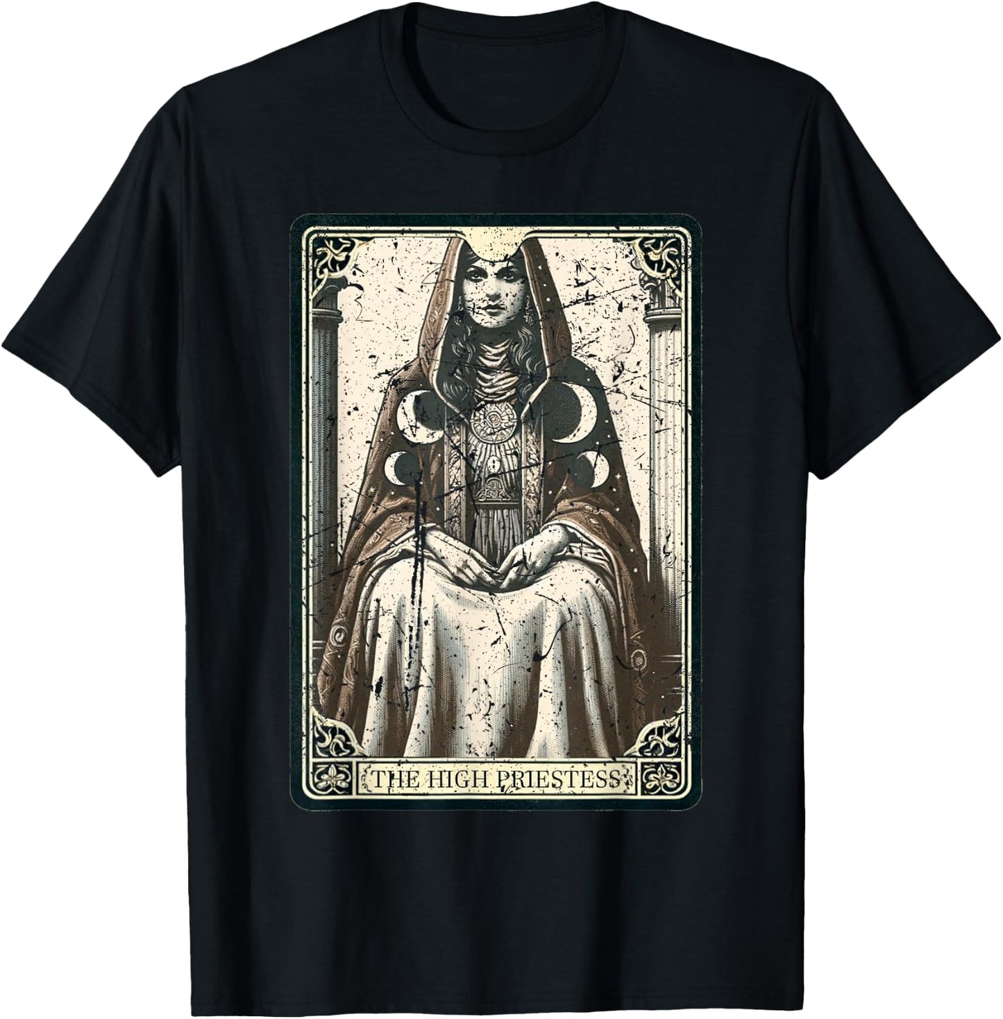 The High Priestess Bohemian Tarot Card Boho T-Shirt - T-Shirt | Black