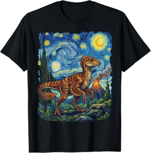 Velociraptor Starry Night T-Shirt - T-Shirt | Black