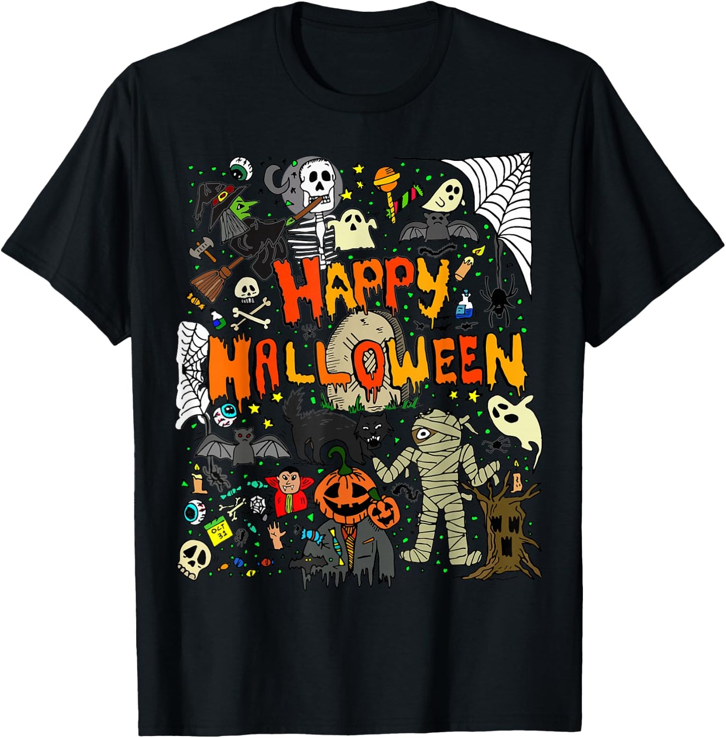 Happy Halloween Scary Retro Boys Girls Kids T-Shirt - T-Shirt | Black