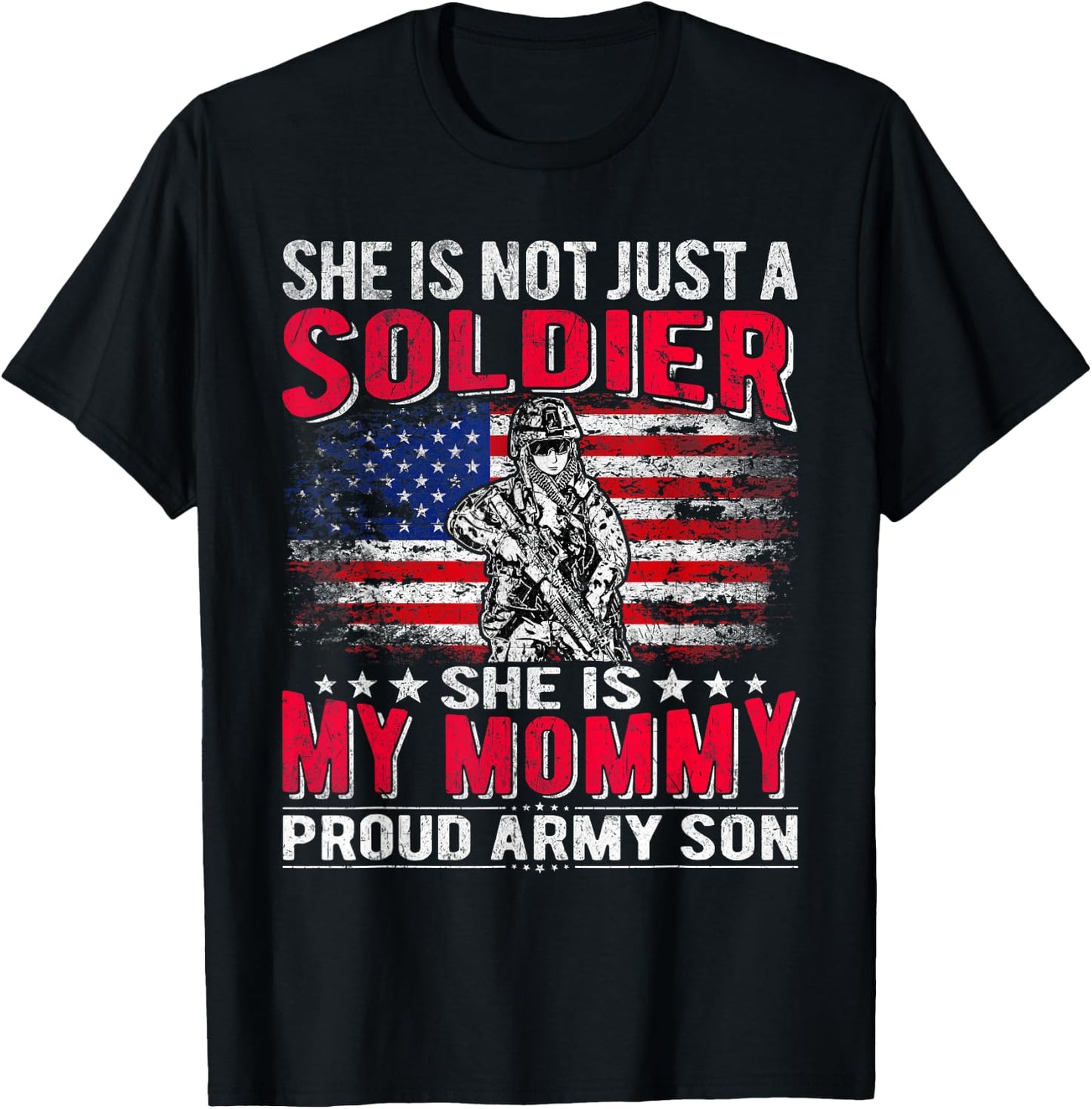 My Mommy Is A Soldier Hero Proud Army Son Military Child T-Shirt - T-Shirt | Black