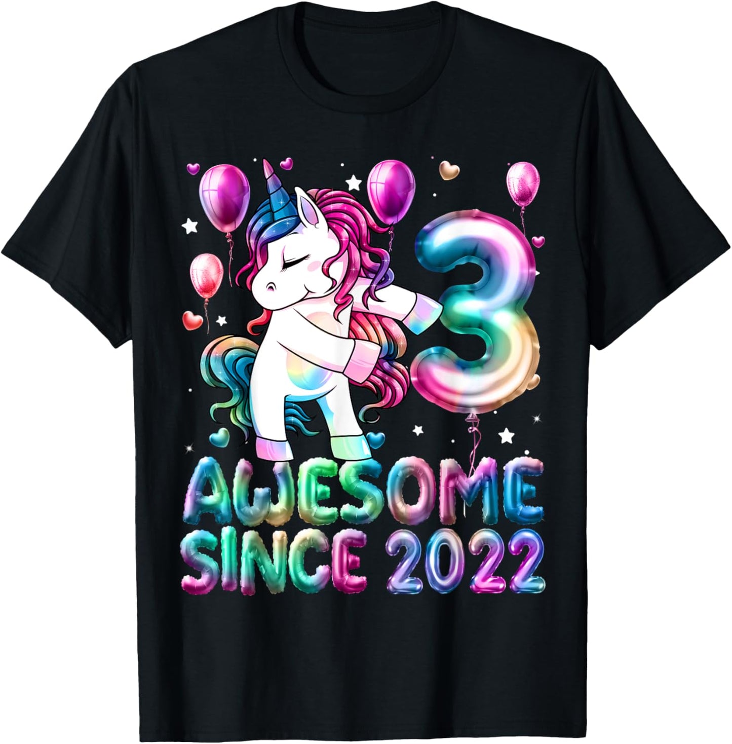 Flossing Unicorn 3 Year Old 3rd Birthday Girl Unicorn Party T-Shirt - T-Shirt | Black