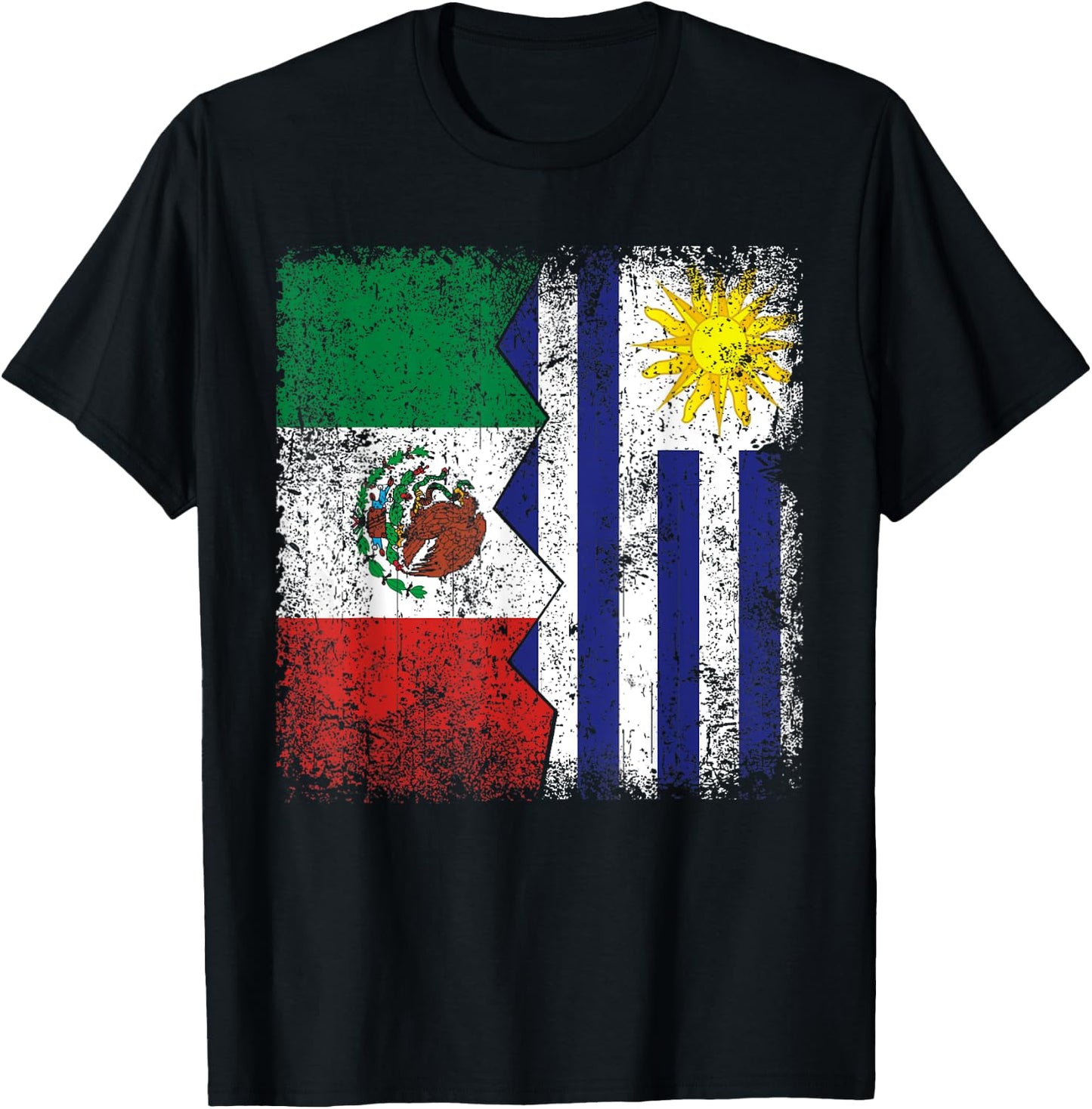 Uruguayan Roots | Half Mexican Flag | Mexico Uruguay Flags T-Shirt - T-Shirt | Black