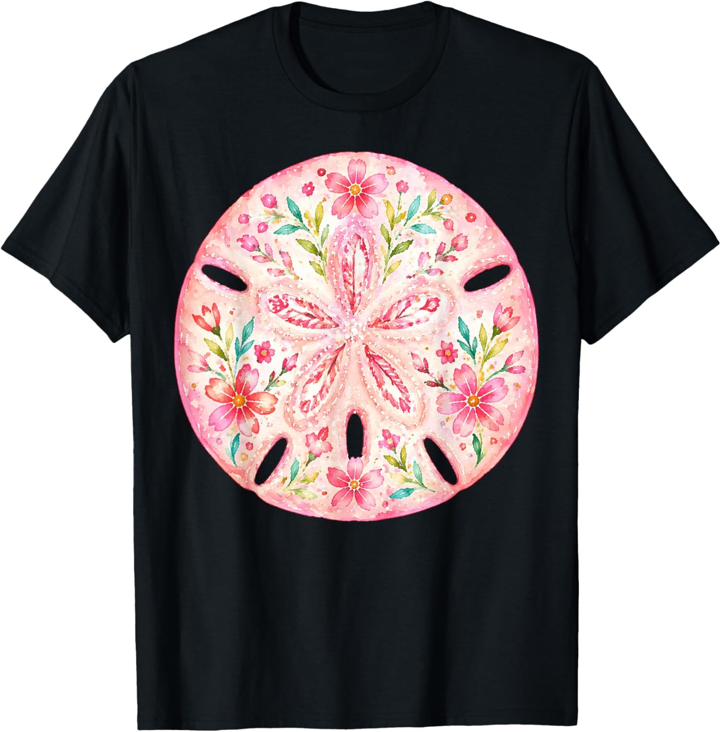 Pink Sand Dollar Summer Girly Floral Cruise Beach Girl Women T-Shirt - T-Shirt | Black