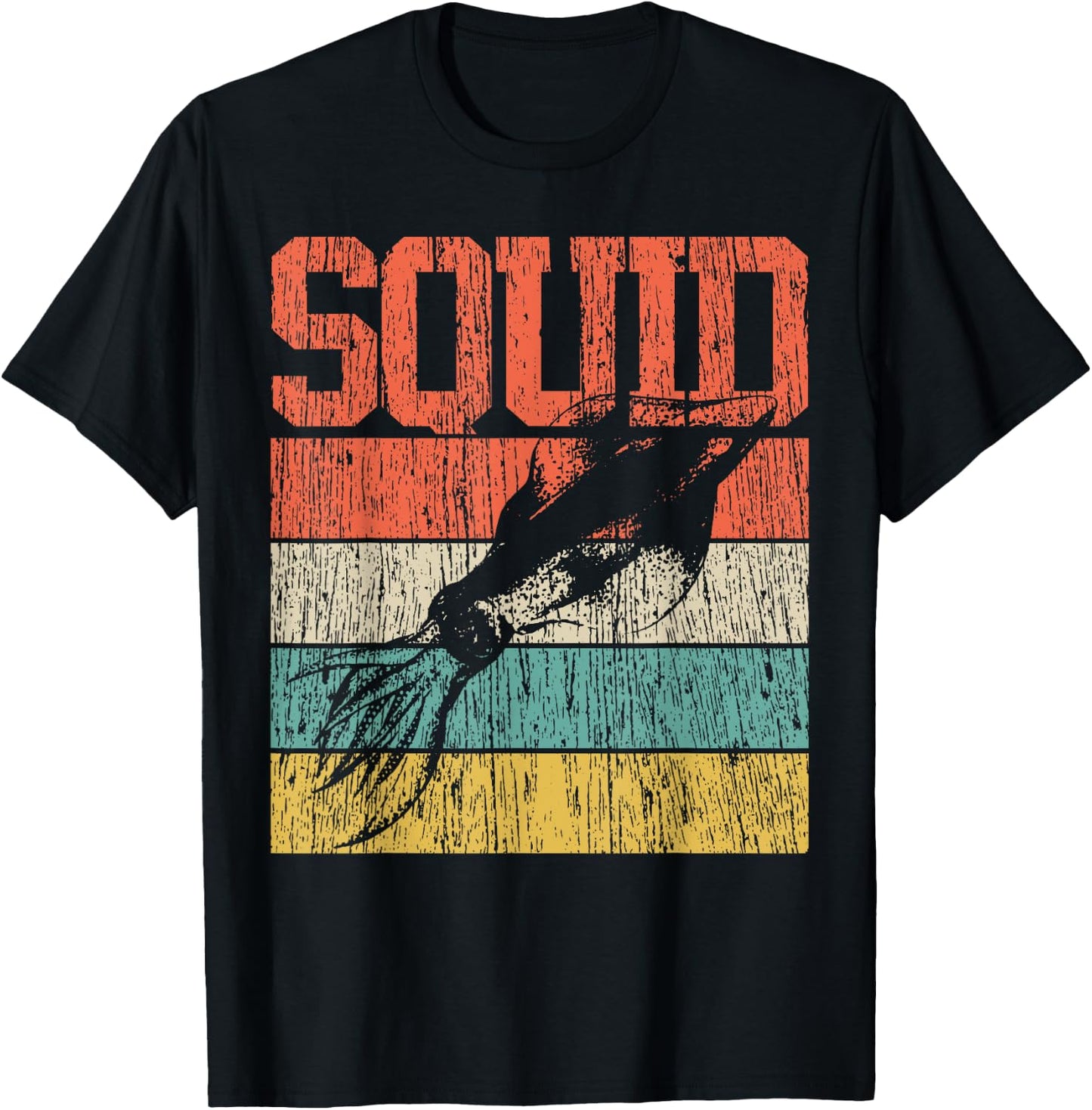 Squid Retro Vintage Marine Biologist T-Shirt - T-Shirt | Black