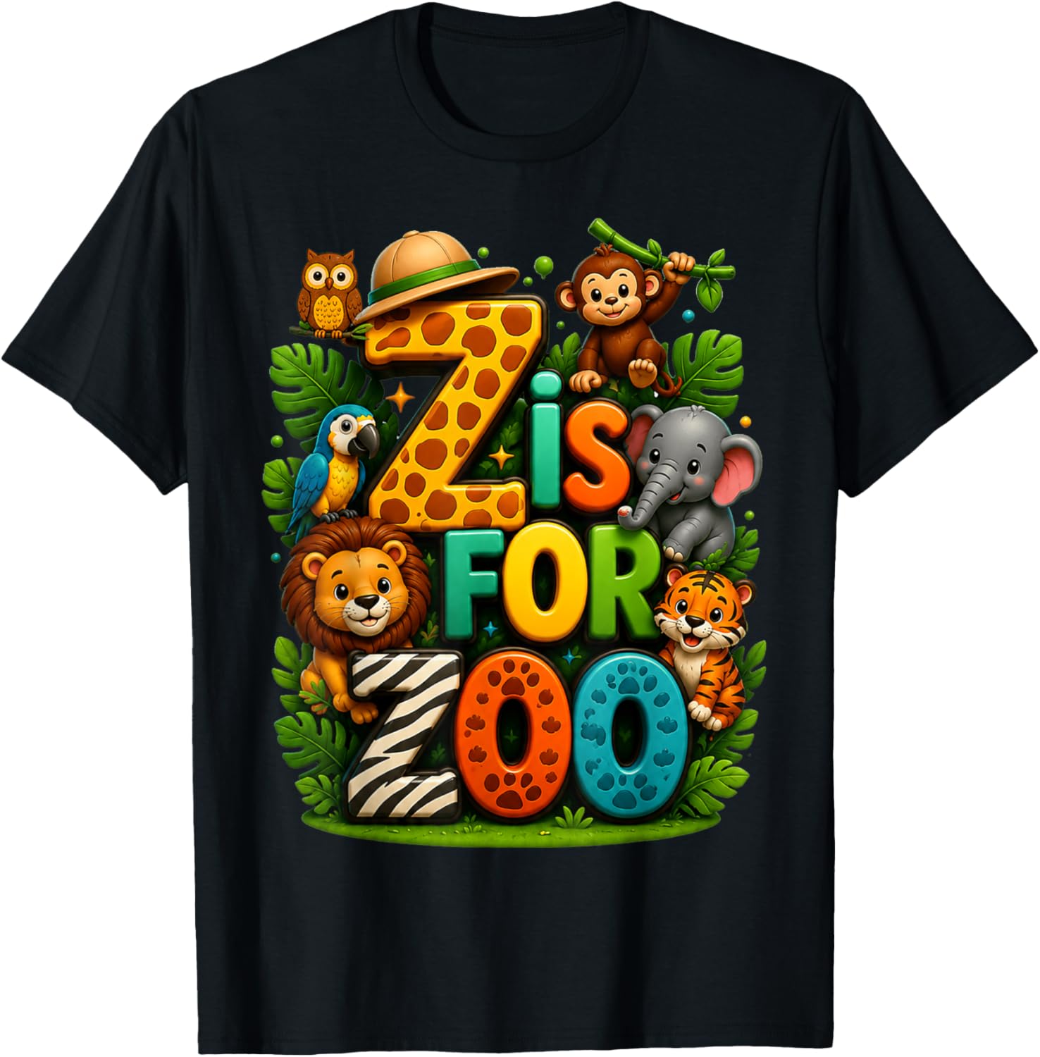 Z is for Zoo Cute Animal Safari Kids Zoo Trip Design T-Shirt - T-Shirt | Black