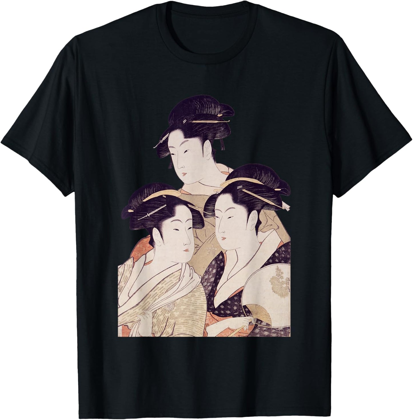 Edo Japan Geisha, Japanese Woodblock T-Shirt - T-Shirt | Black