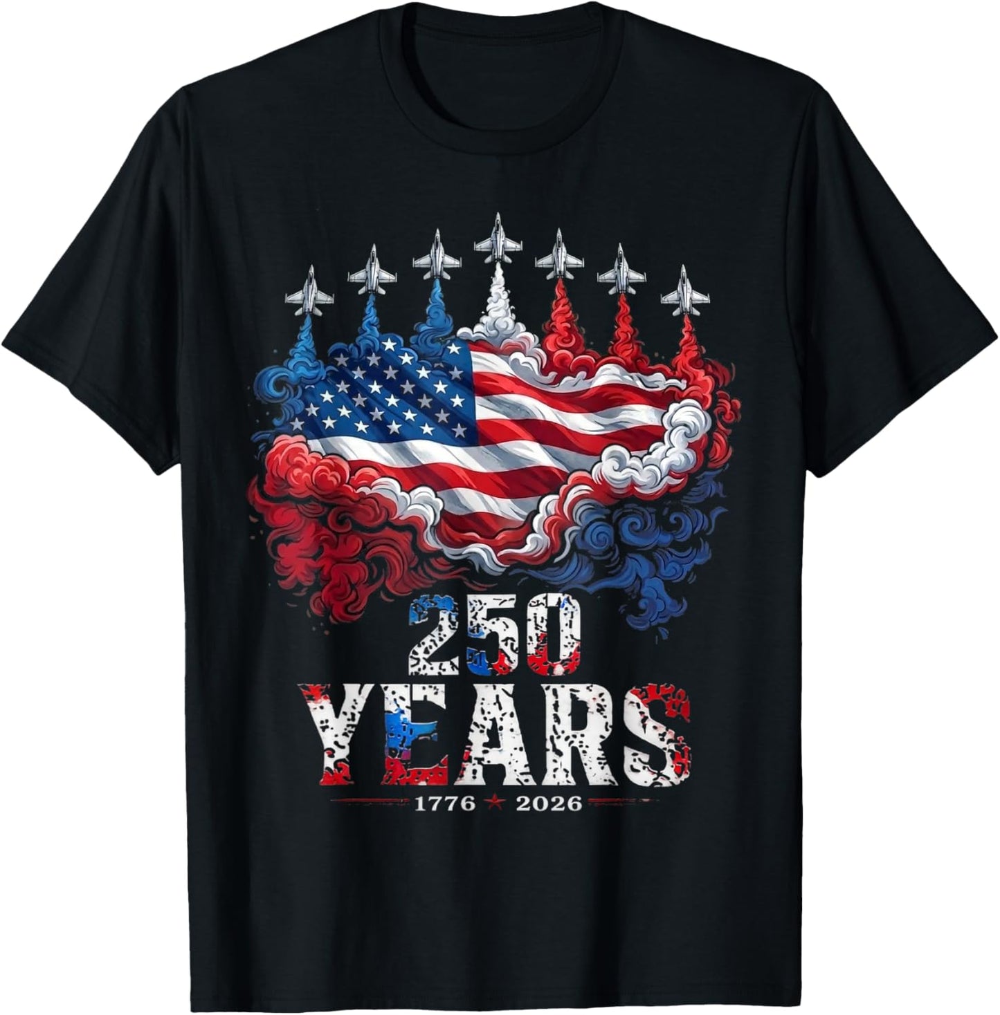 4th of July 250 Years Anniversary USA Flag 1776-2026 T-Shirt - T-Shirt | Black