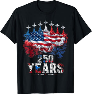 4th of July 250 Years Anniversary USA Flag 1776-2026 T-Shirt - T-Shirt | Black