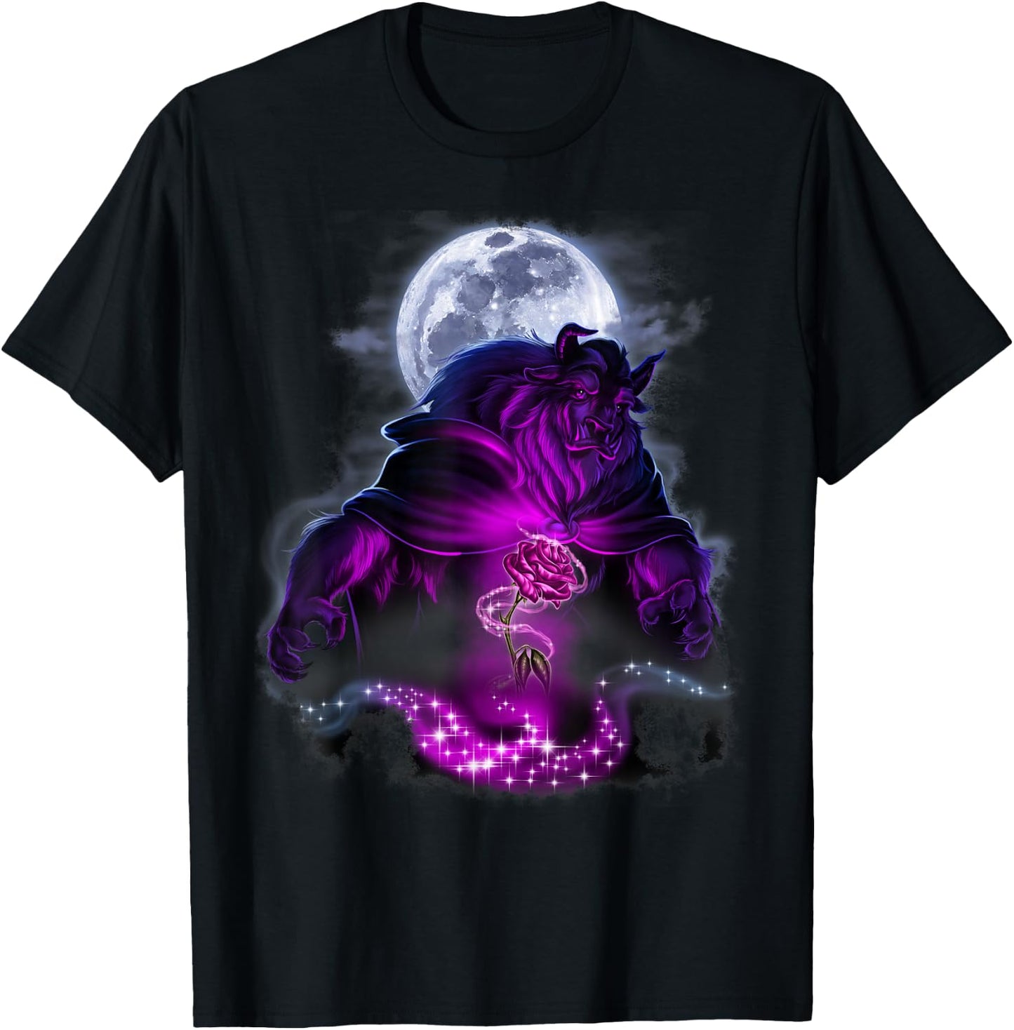 Disney Beauty & The Beast Moon Rose Airbrush Art T-Shirt - T-Shirt | Black