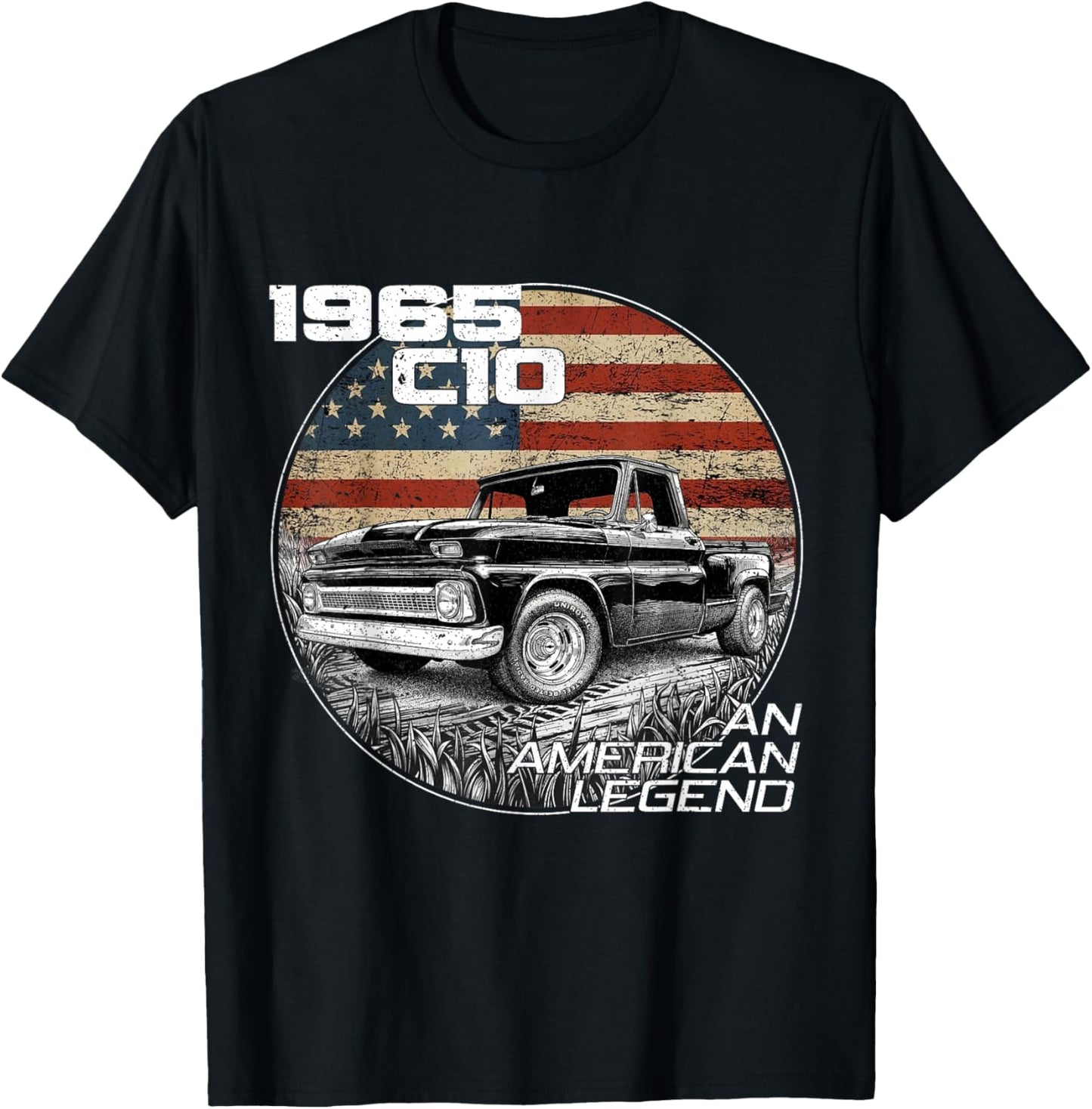 American Flag 1965 C10 65 Truck Vintage Silhouette Classic T-Shirt - T-Shirt | Black