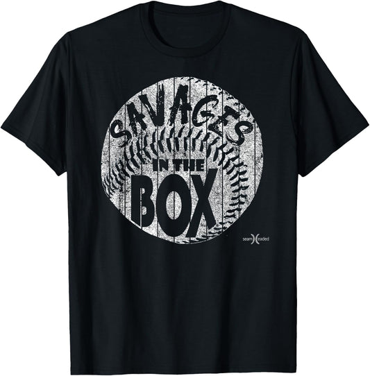 Vintage Savages in the Box Baseball T-Shirt - T-Shirt | Black