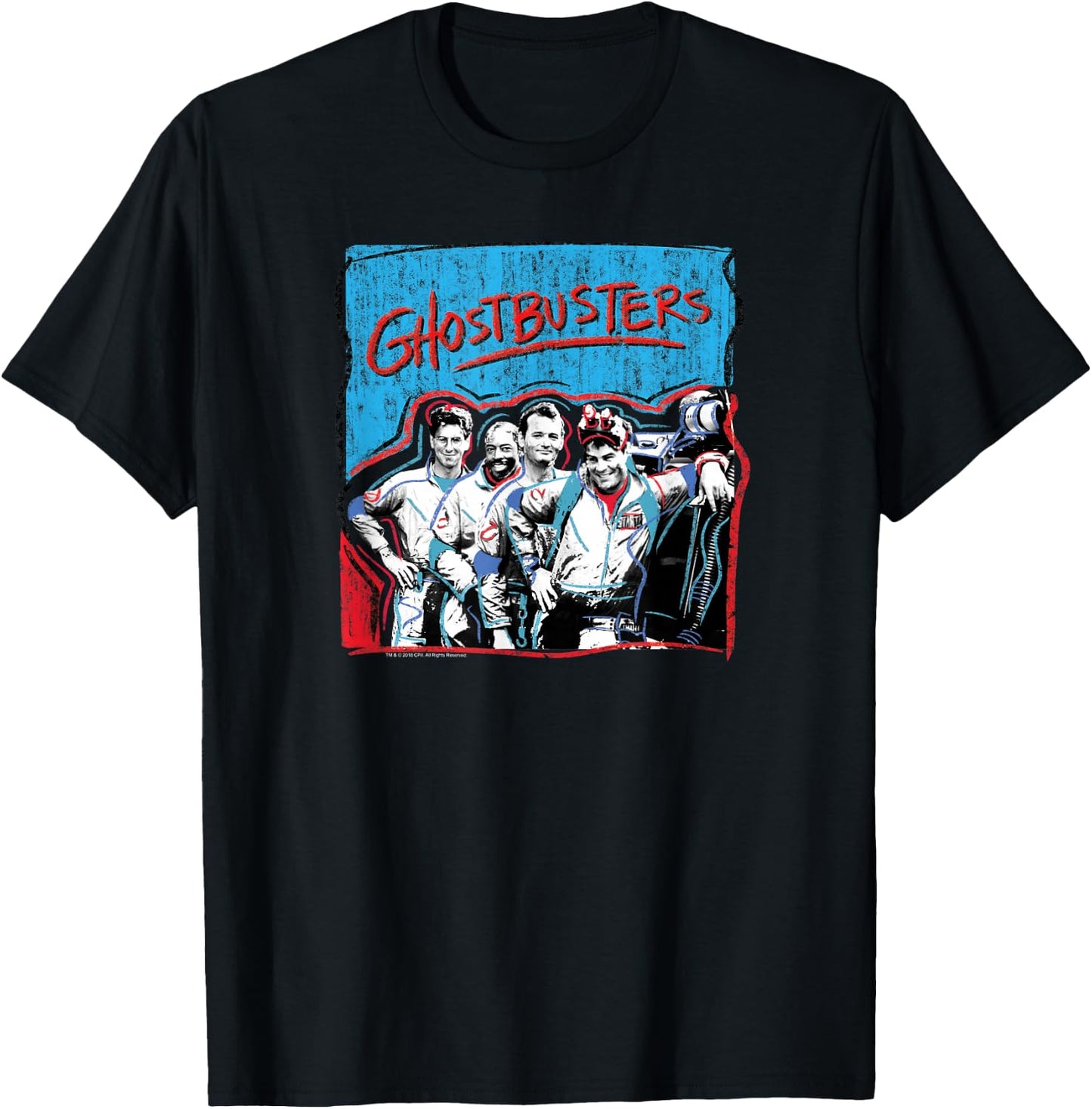 Ghostbusters Graffiti Blue & Red Cast Photo Retro Movie T-Shirt - T-Shirt | Black