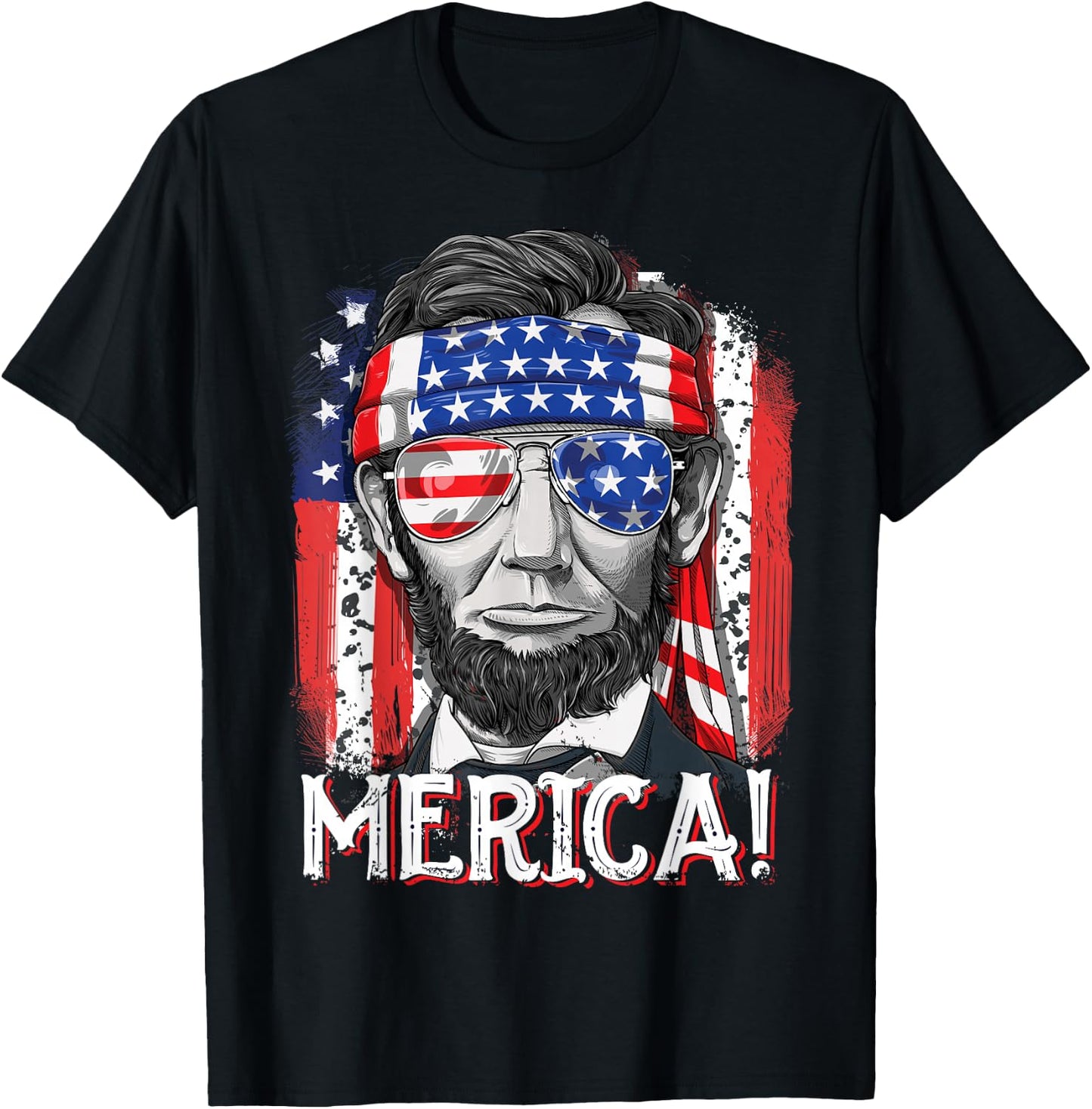 Lincoln 4th of July Merica Abe Boys Men Women American Flag T-Shirt - T-Shirt | Black