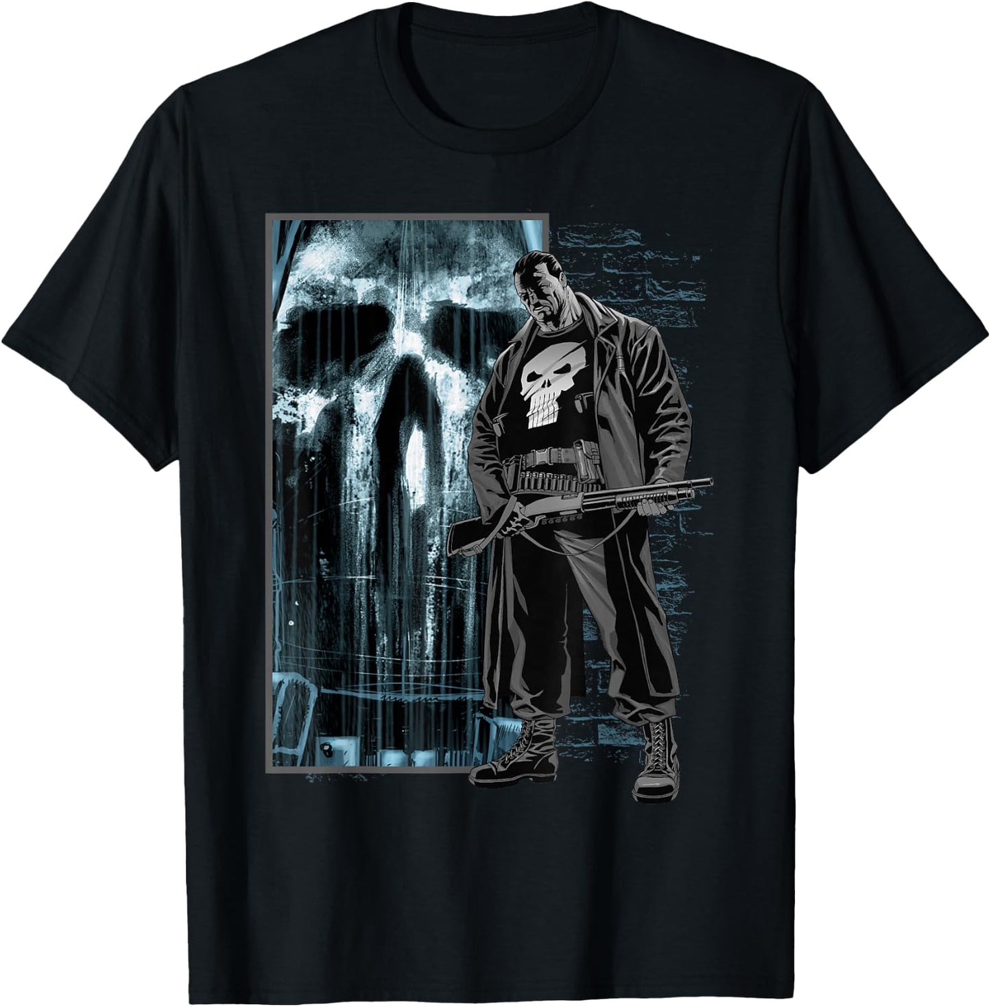 Marvel Comics Retro Classic The Punisher Bullet Storm Skull T-Shirt - T-Shirt | Black