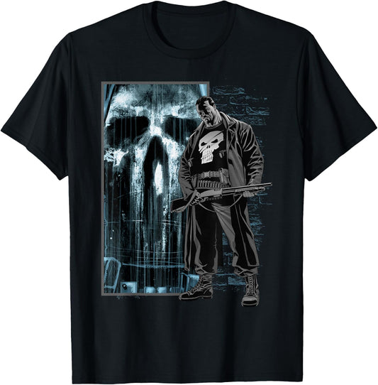 Marvel Comics Retro Classic The Punisher Bullet Storm Skull T-Shirt - T-Shirt | Black