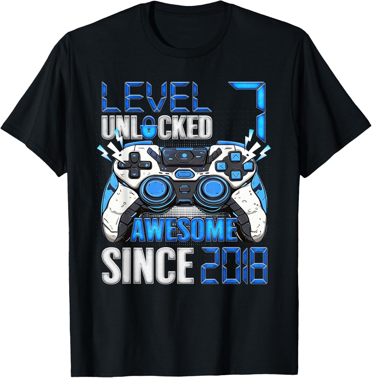 Level 7 Unlocked Awesome Since 2018 7th Birthday Boy T-Shirt - T-Shirt | Black