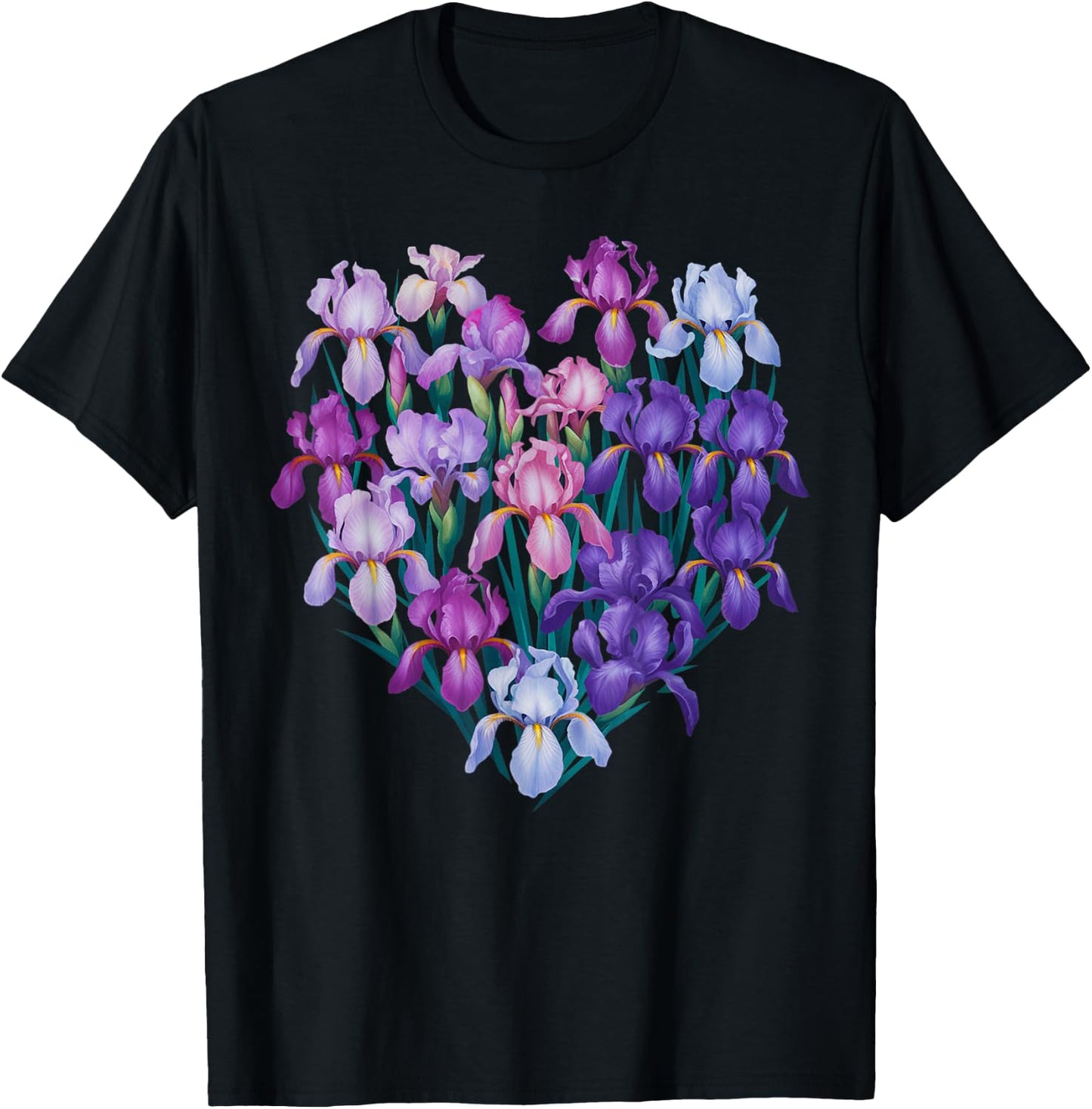 Iris Flower Graphic Colorful Floral Plant Iris Women Girl T-Shirt - T-Shirt | Black