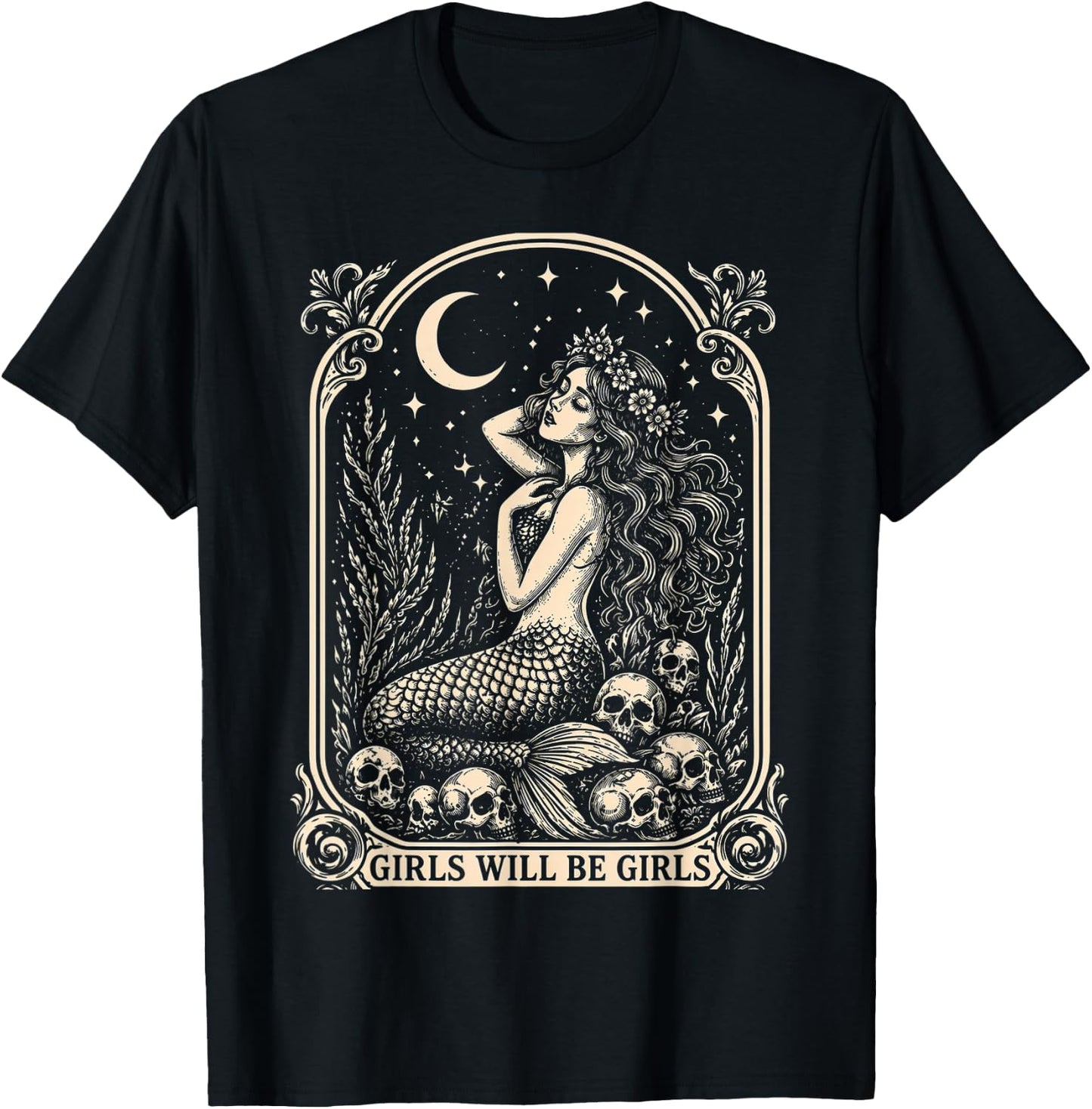 Vintage Mermaid Siren Girl Will Be Girls 4th of July T-Shirt - T-Shirt | Black